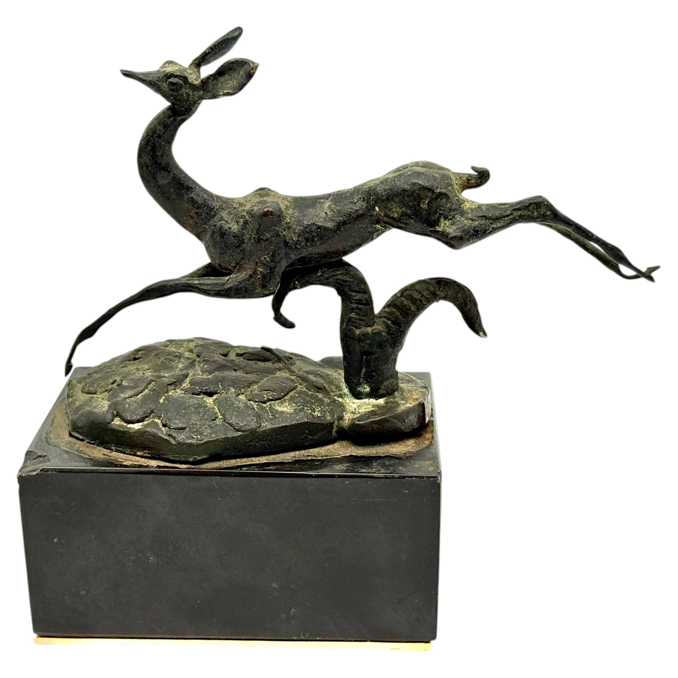 Bronze Stag by the noted American Sculptor Frank Eliscu Original Receipt