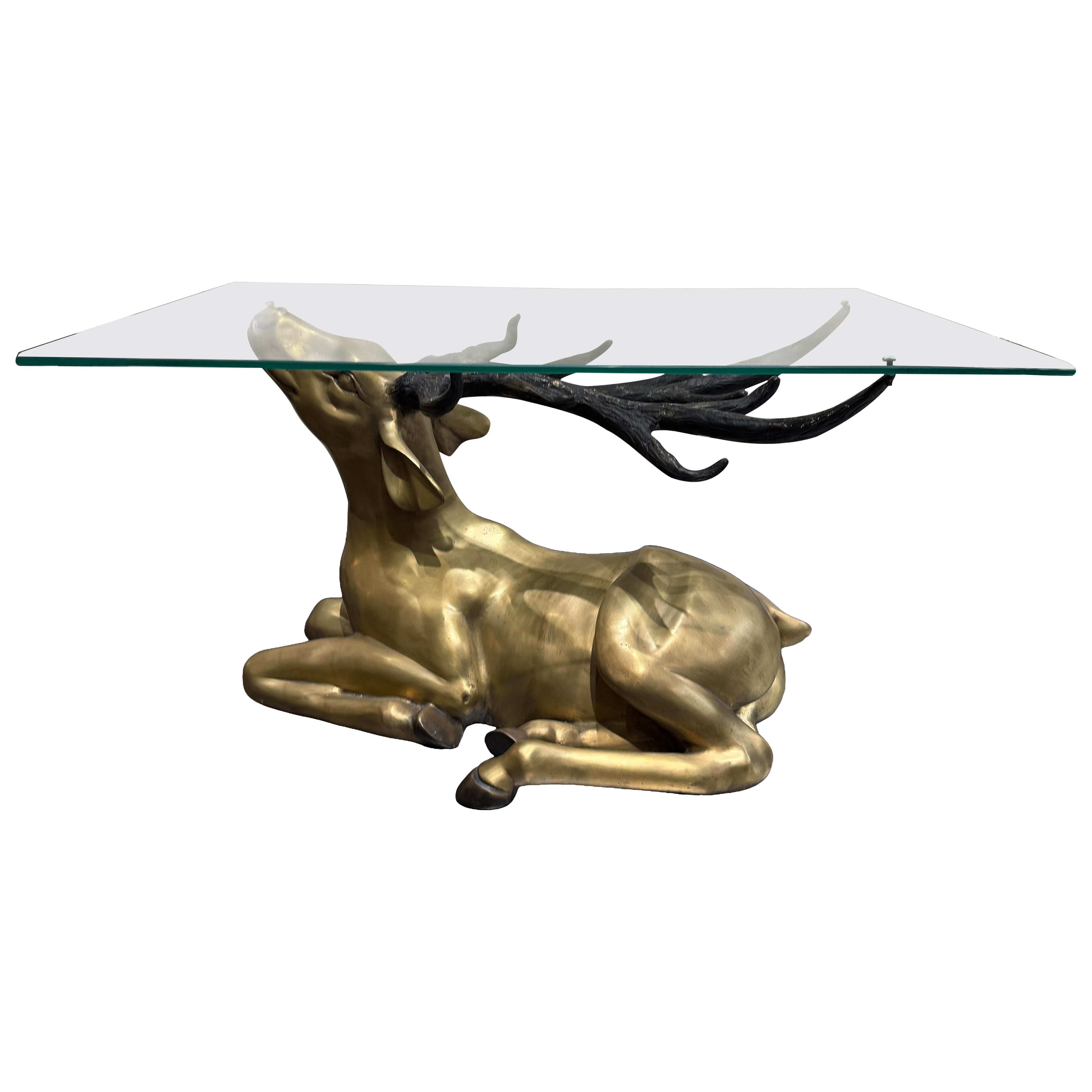 Bronze stag coffee table circa 1970 For Sale