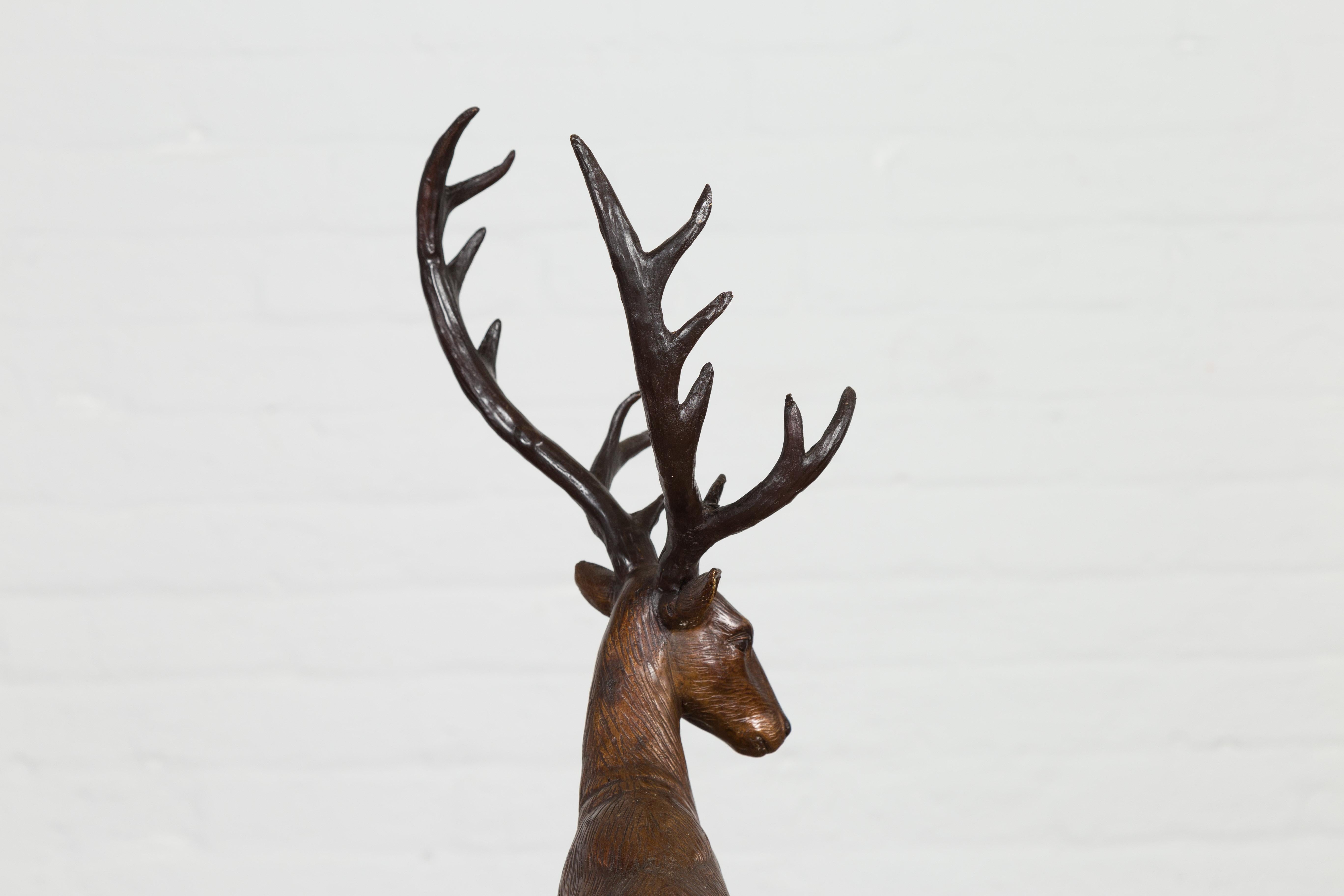 Bronze Stag Head Sculpture on Marble Base Created with Lost Wax Technique For Sale 8