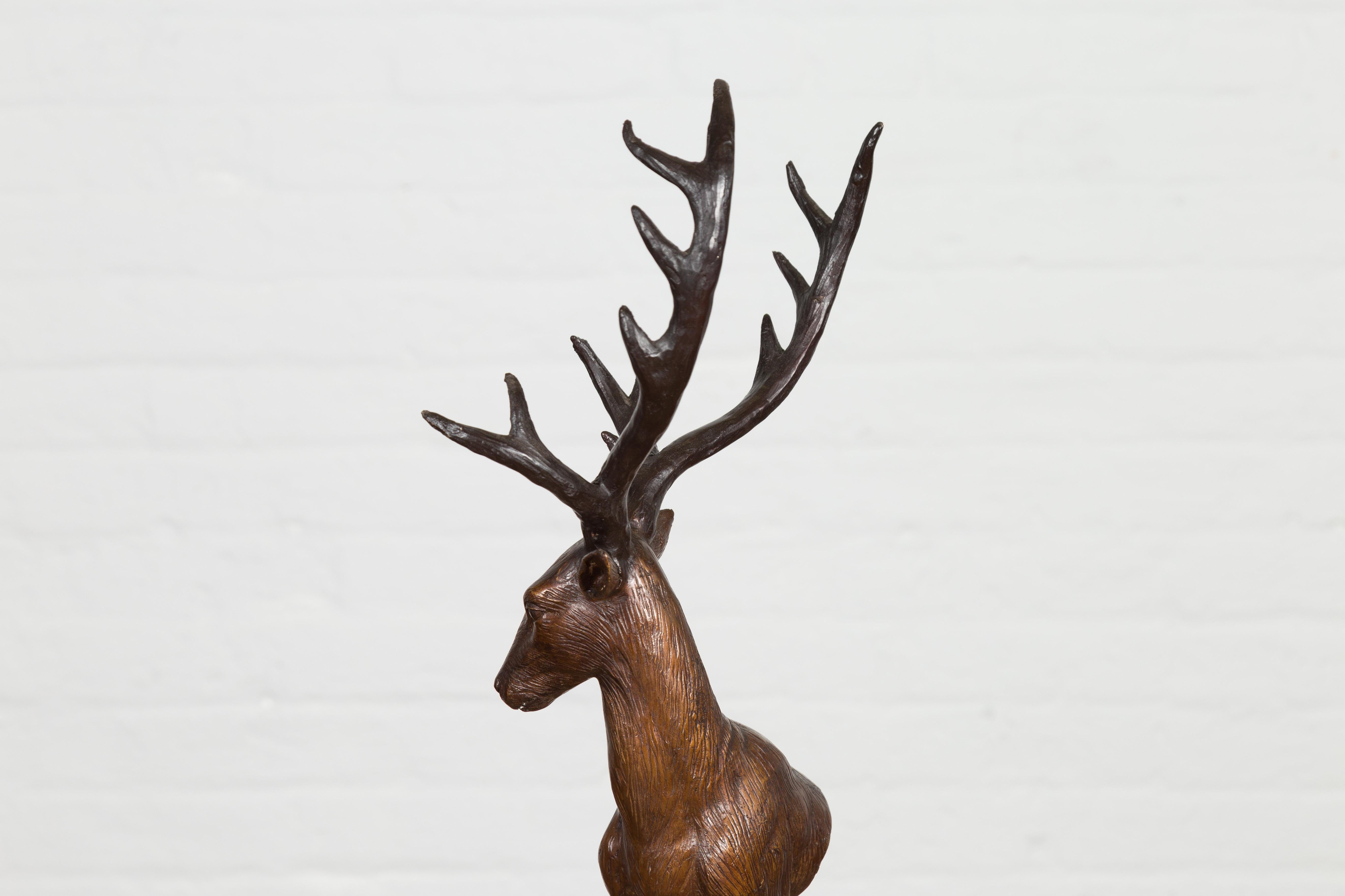Bronze Stag Head Sculpture on Marble Base Created with Lost Wax Technique For Sale 12