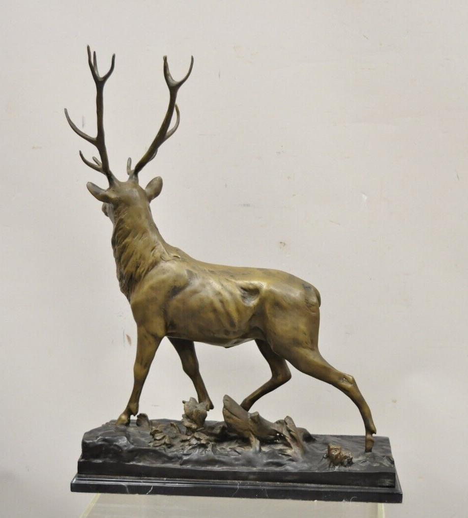 Bronze Stag Walking Deer Statue on Marble Base After Charles Paillet For Sale 4