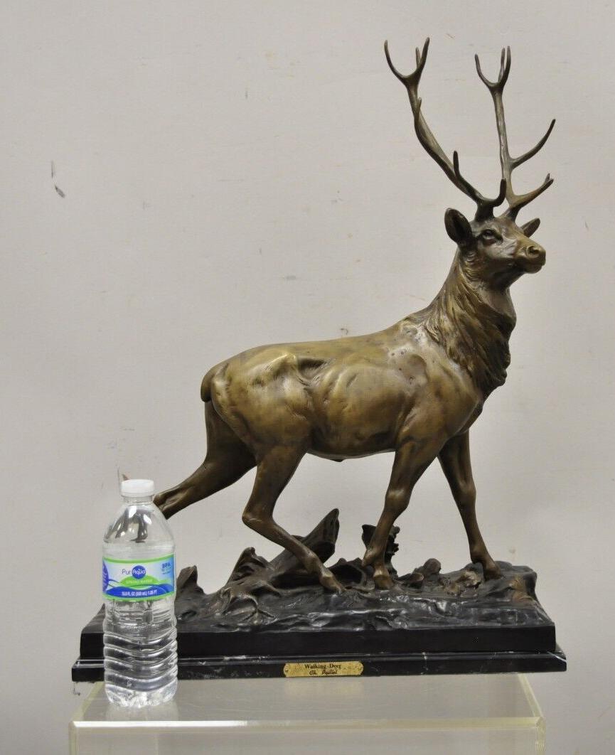 Bronze Stag Walking Deer Statue on Marble Base After Charles Paillet For Sale 5