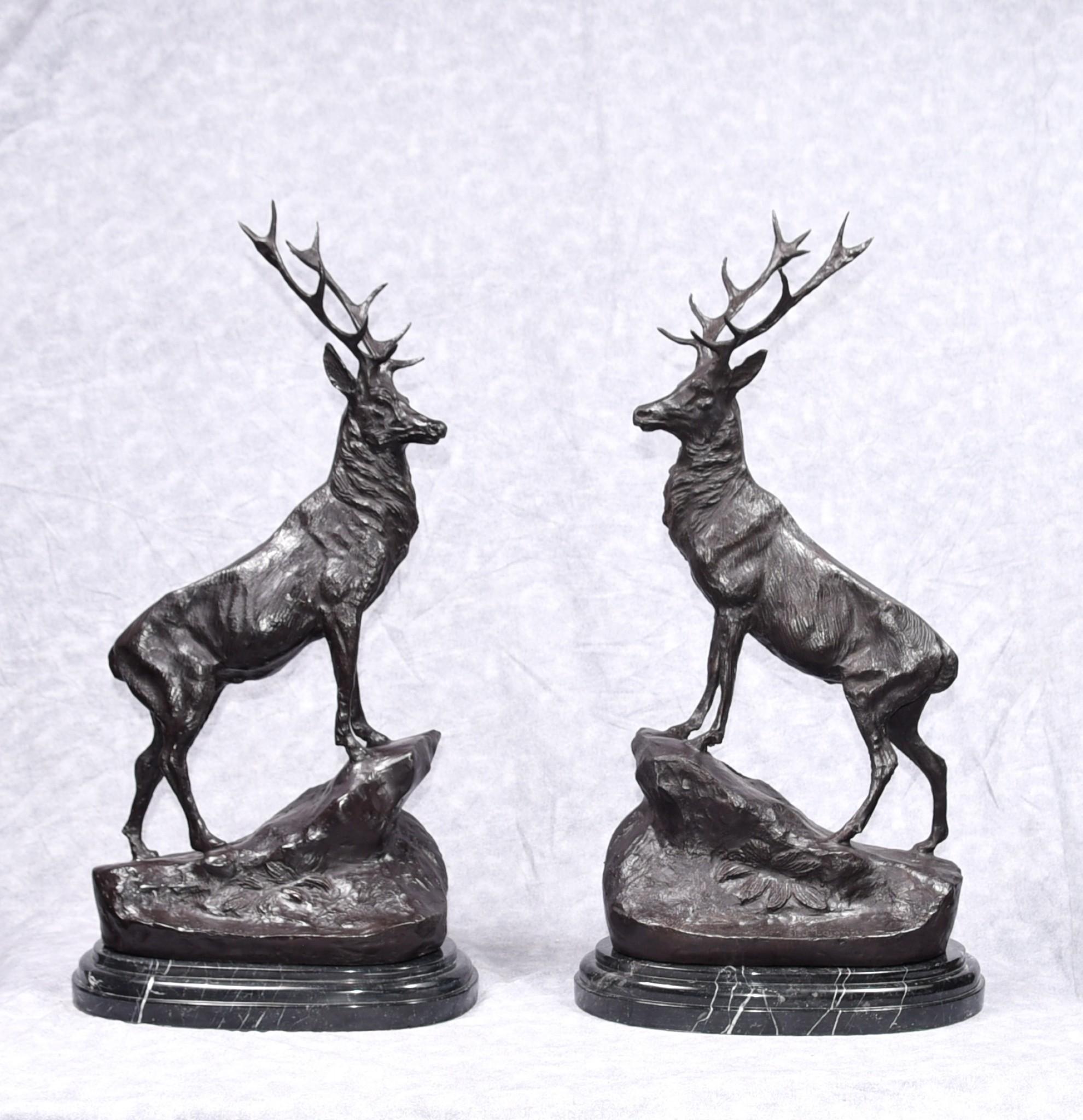 Cervi in bronzo firmati Moigniez Coppia di statue di cervi e alci in vendita 10