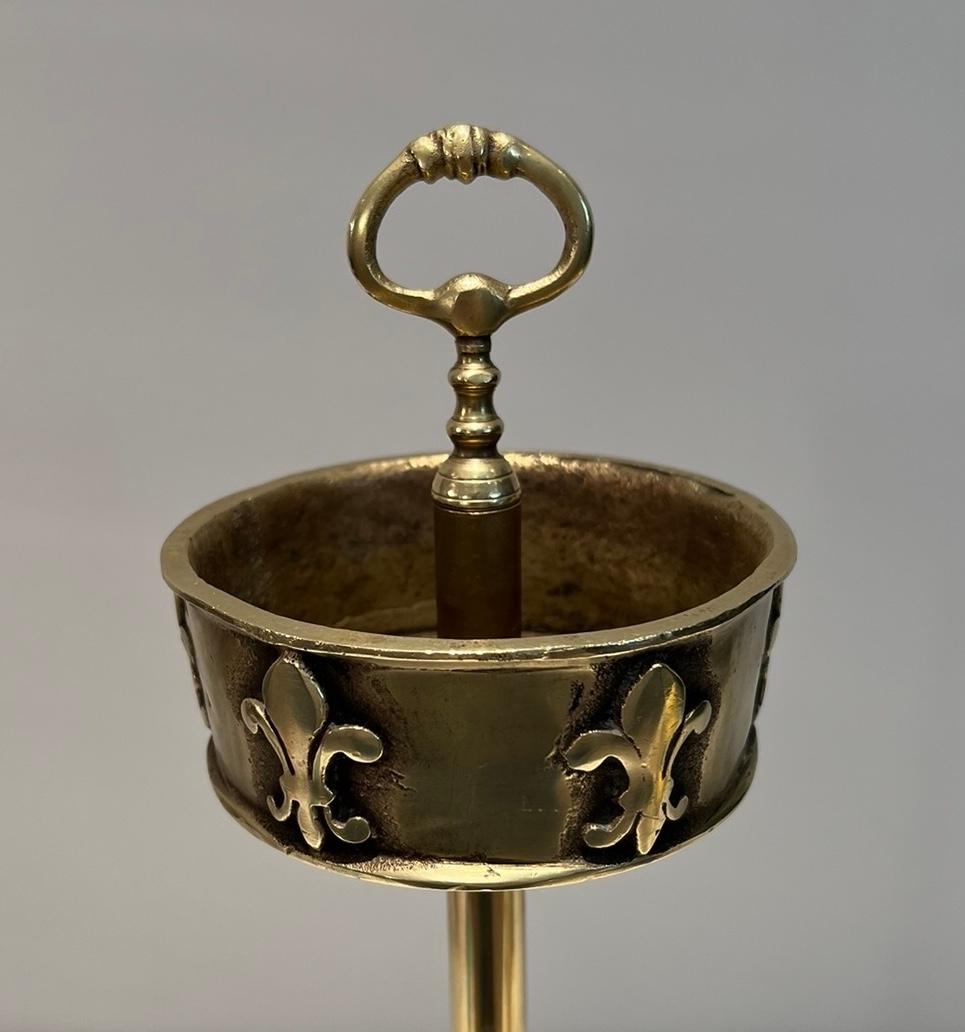 Neoclassical Bronze Standing Ashtray with Lily Flower Decor For Sale