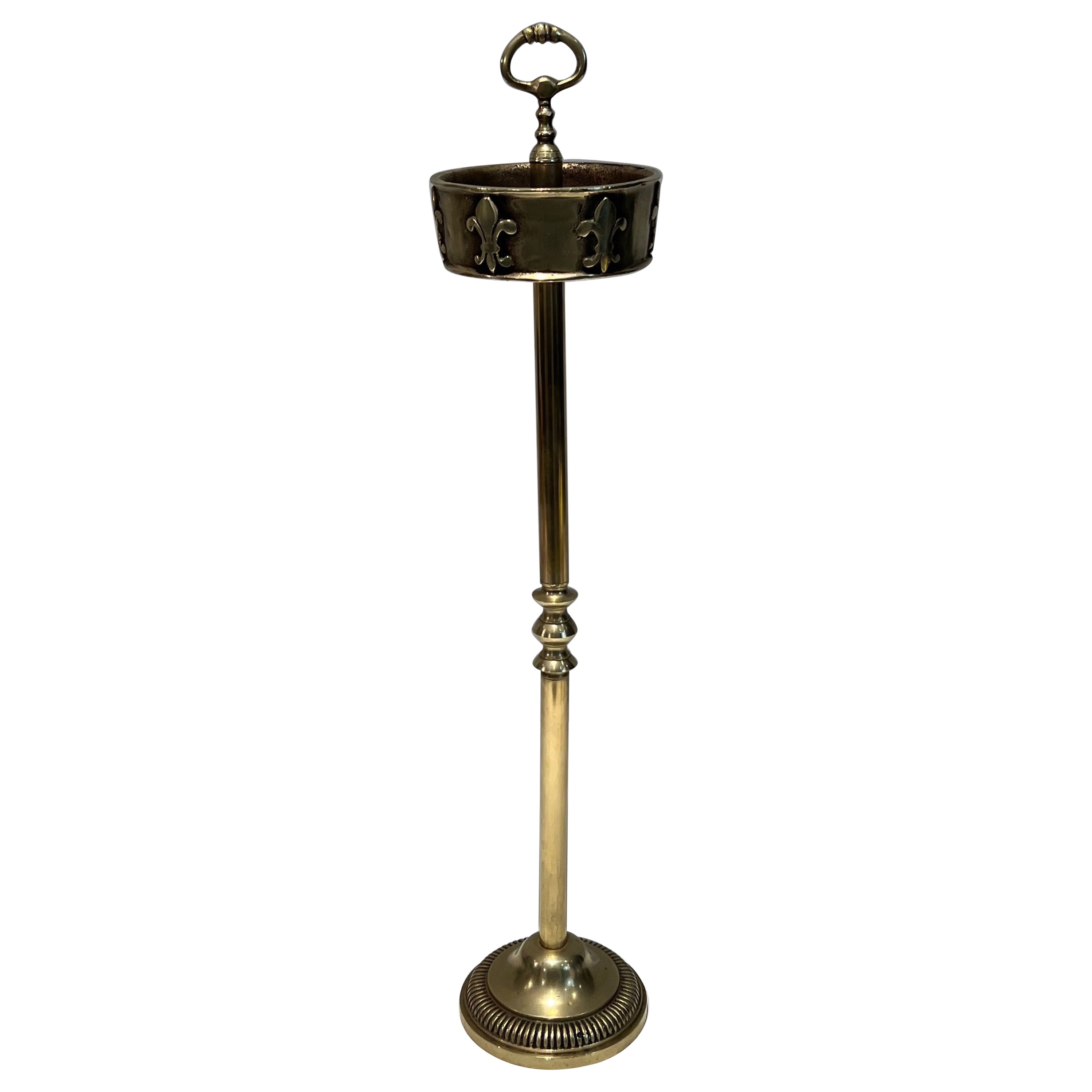 Bronze Standing Ashtray with Lily Flower Decor For Sale