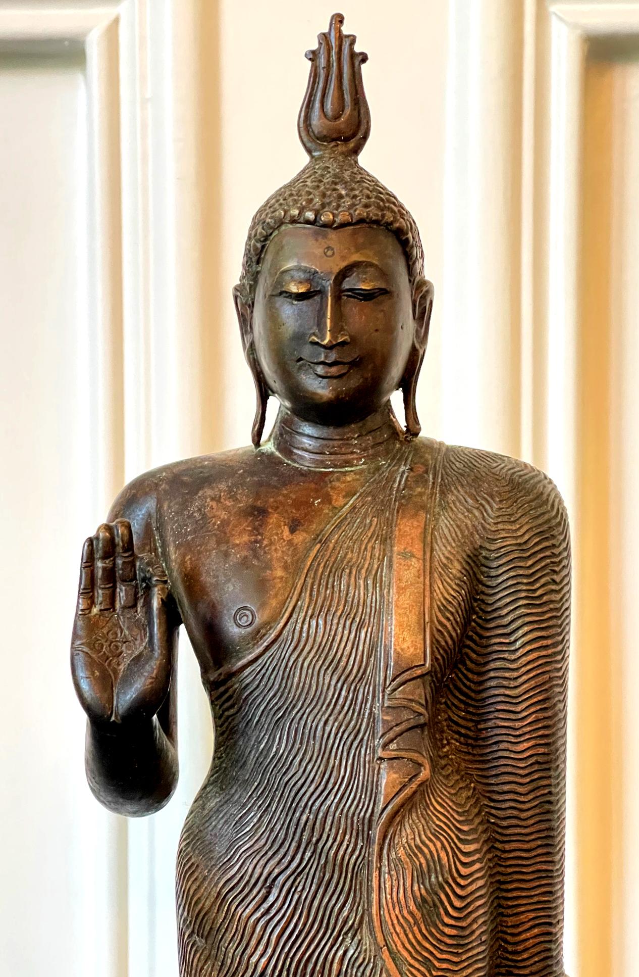 Bronze Standing Buddha Statue on Pedestal Sri Lanka 2