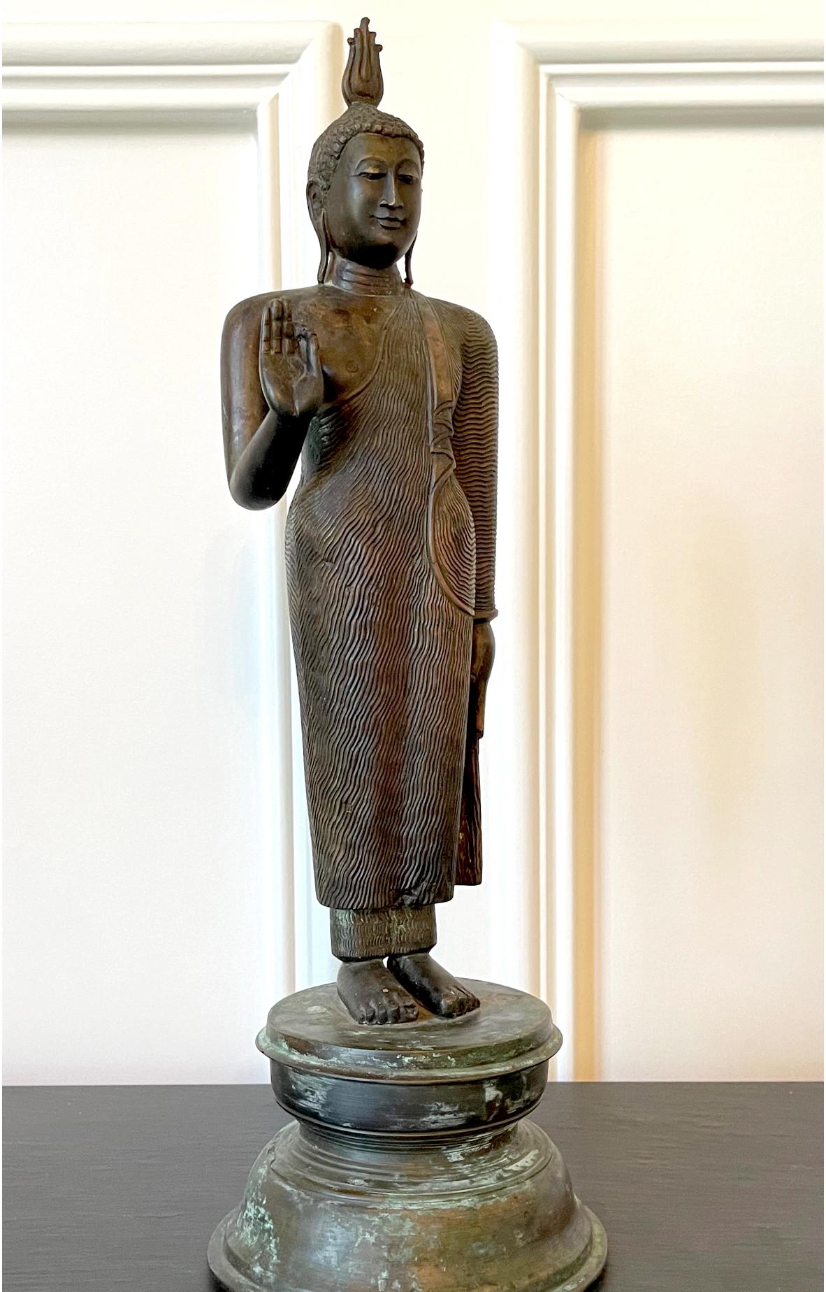 Sri Lankan Bronze Standing Buddha Statue on Pedestal Sri Lanka