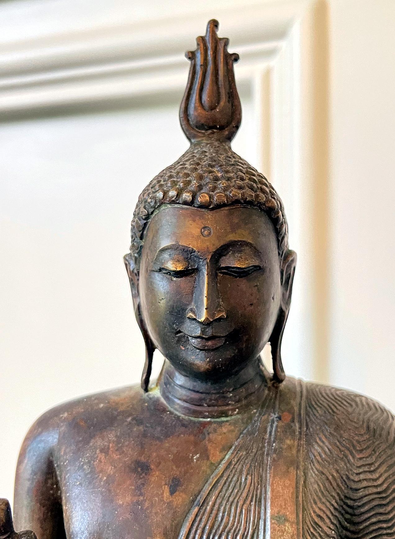 Cast Bronze Standing Buddha Statue on Pedestal Sri Lanka