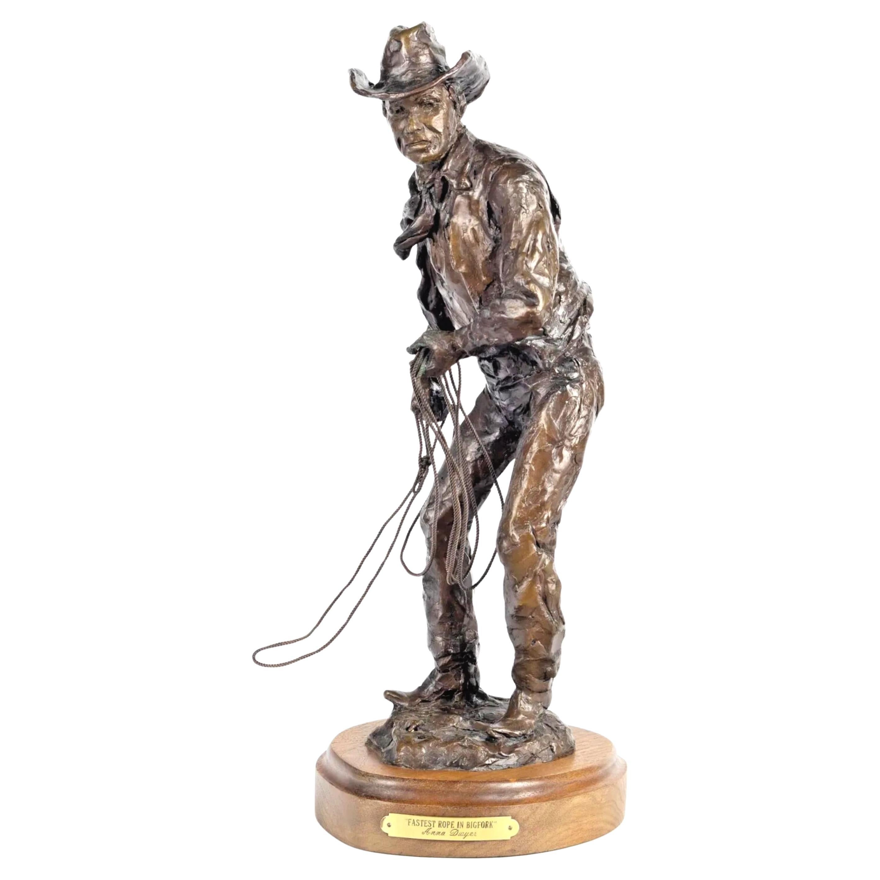 Estatua de bronce, Anna Dwyer, S. XX, 1900, "La cuerda más rápida de Bigfork", ¡Numerada! en venta