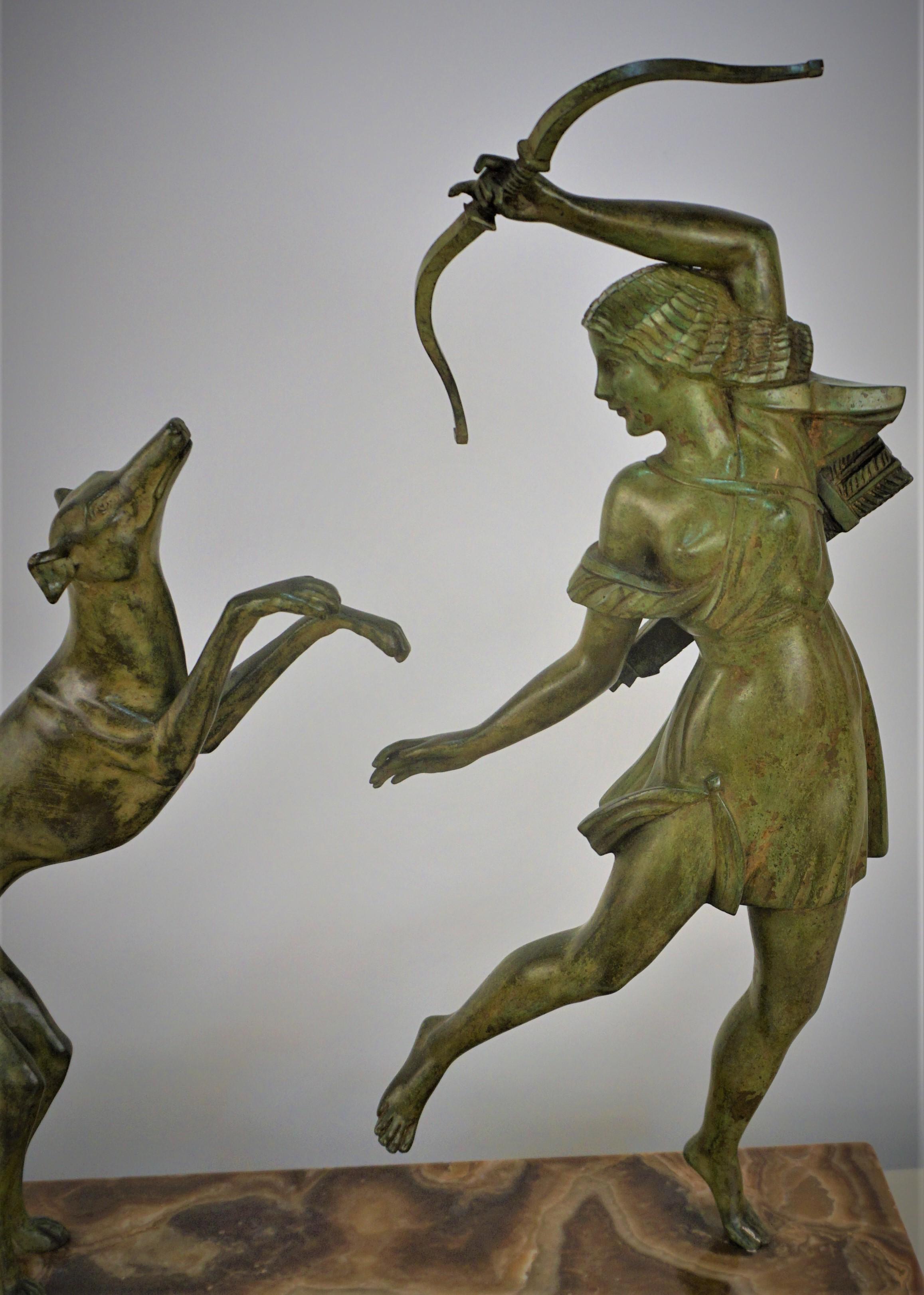Art Deco Bronze Statue Diana the Huntress with the Dog