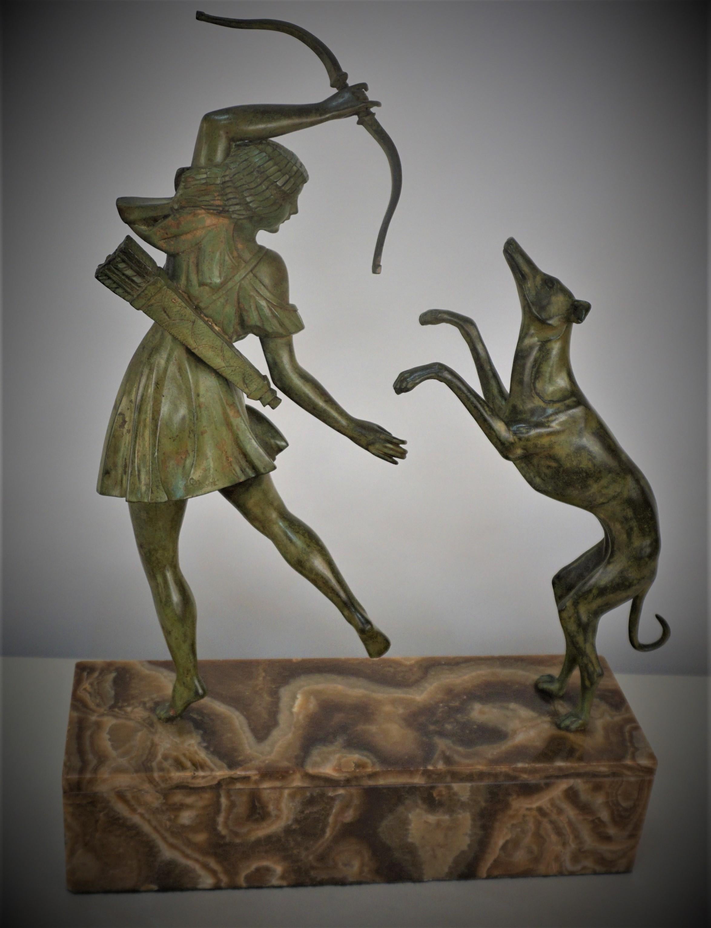 Bronze Statue Diana the Huntress with the Dog In Good Condition In Fairfax, VA