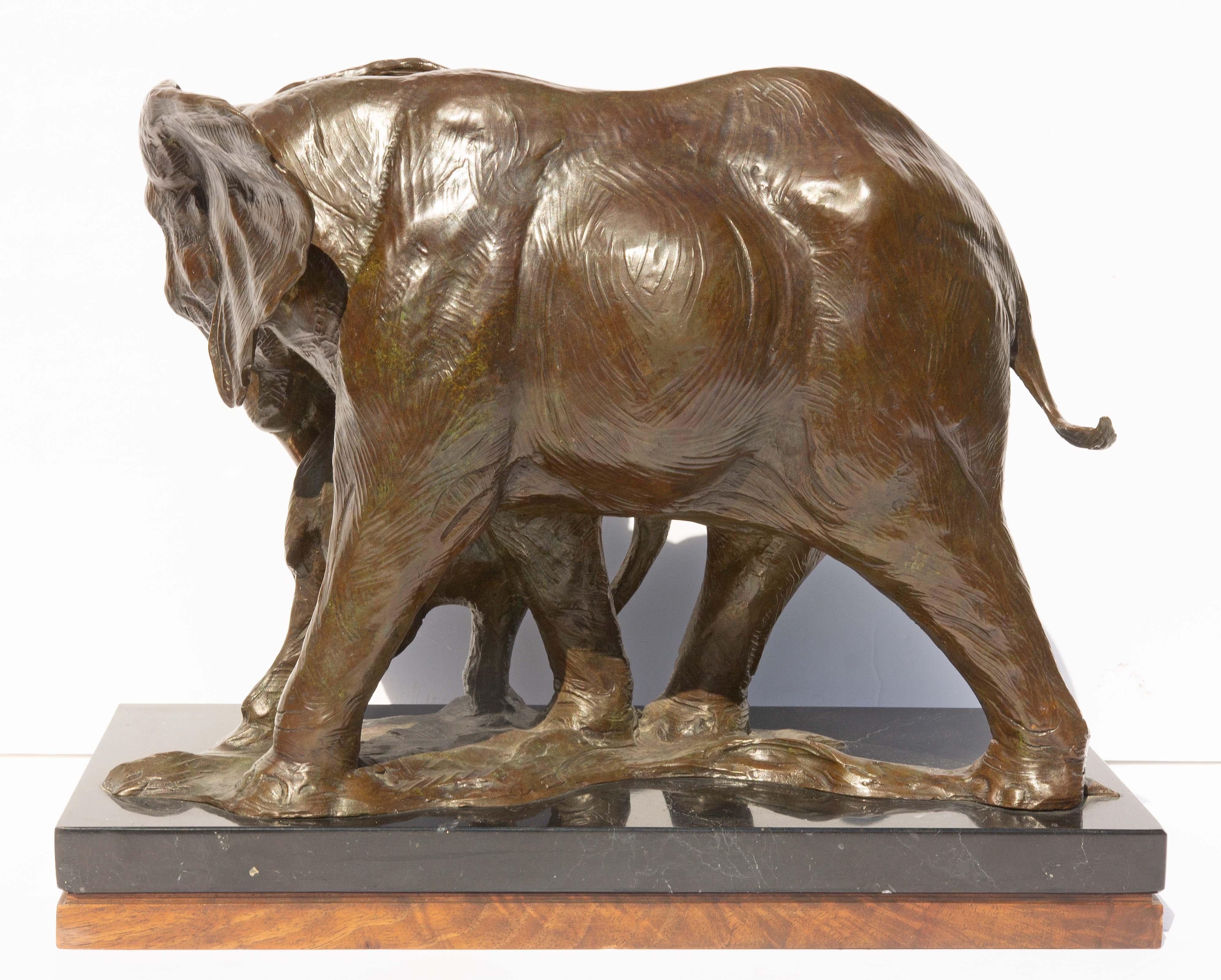 20th Century Bronze Statue Elephant and Her Calf by American Sculptor Dan Ostermiller For Sale