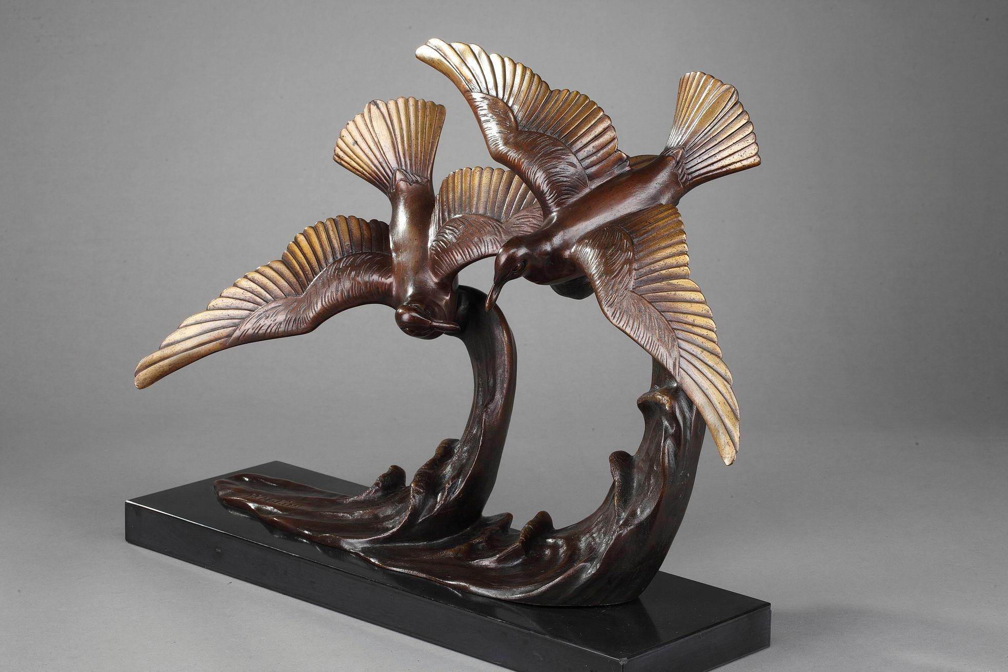 Bronze Statue, Flying Gulls by Enrique Molins 'Spanish, 1893-1958' For Sale 4