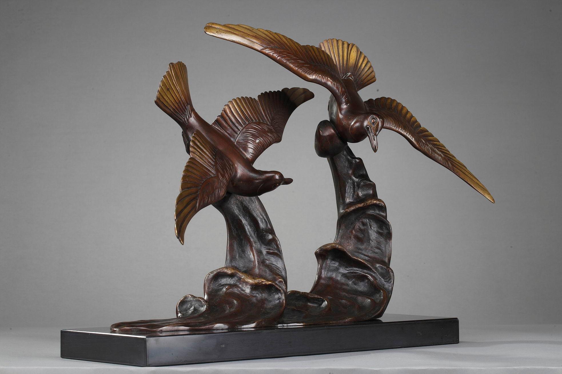 Bronze Statue, Flying Gulls by Enrique Molins 'Spanish, 1893-1958' In Good Condition For Sale In Paris, FR