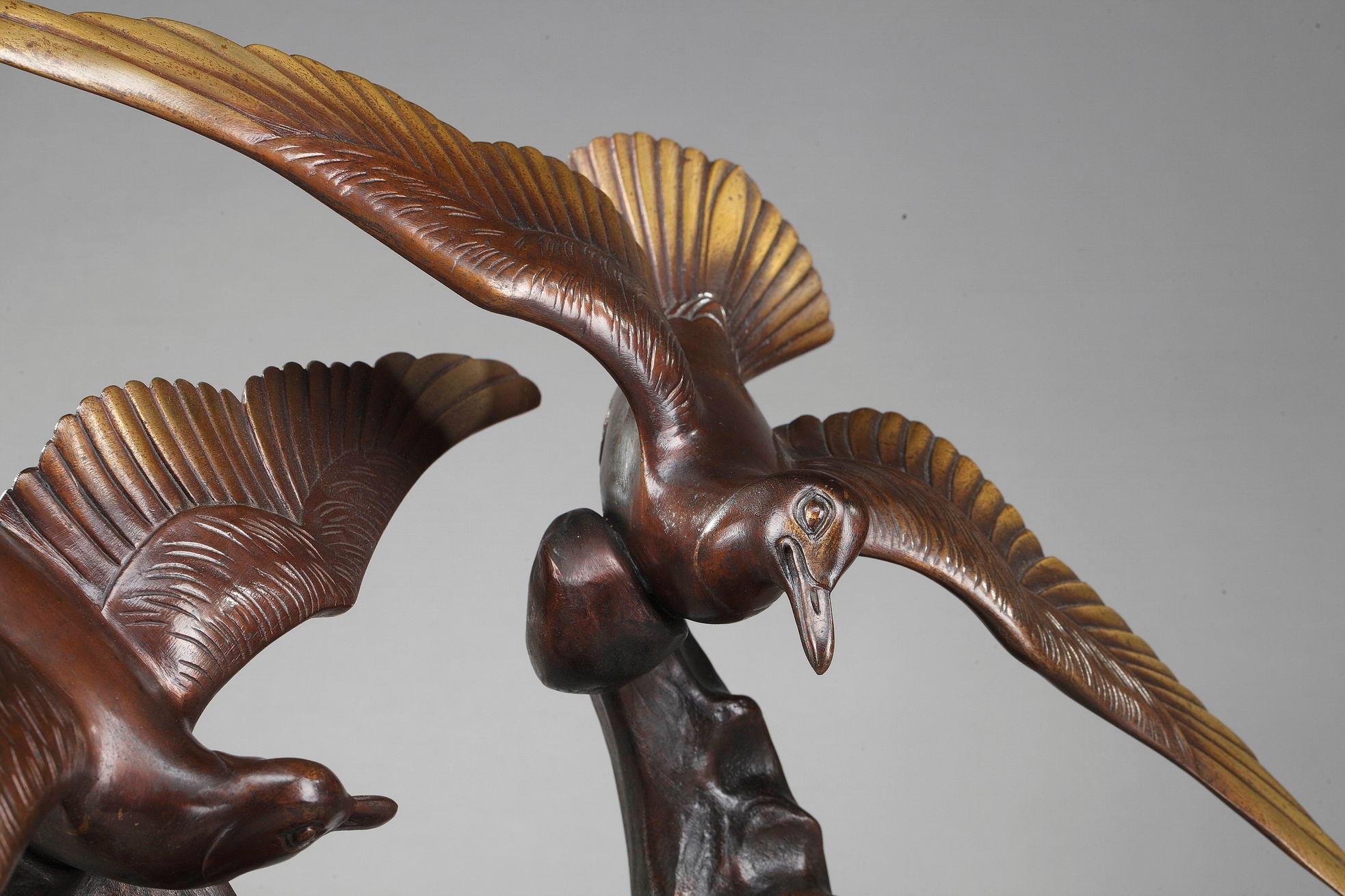 Bronze Statue en bronze, Gulls volants d' Enrique Molins, espagnol, 1893-1958 en vente