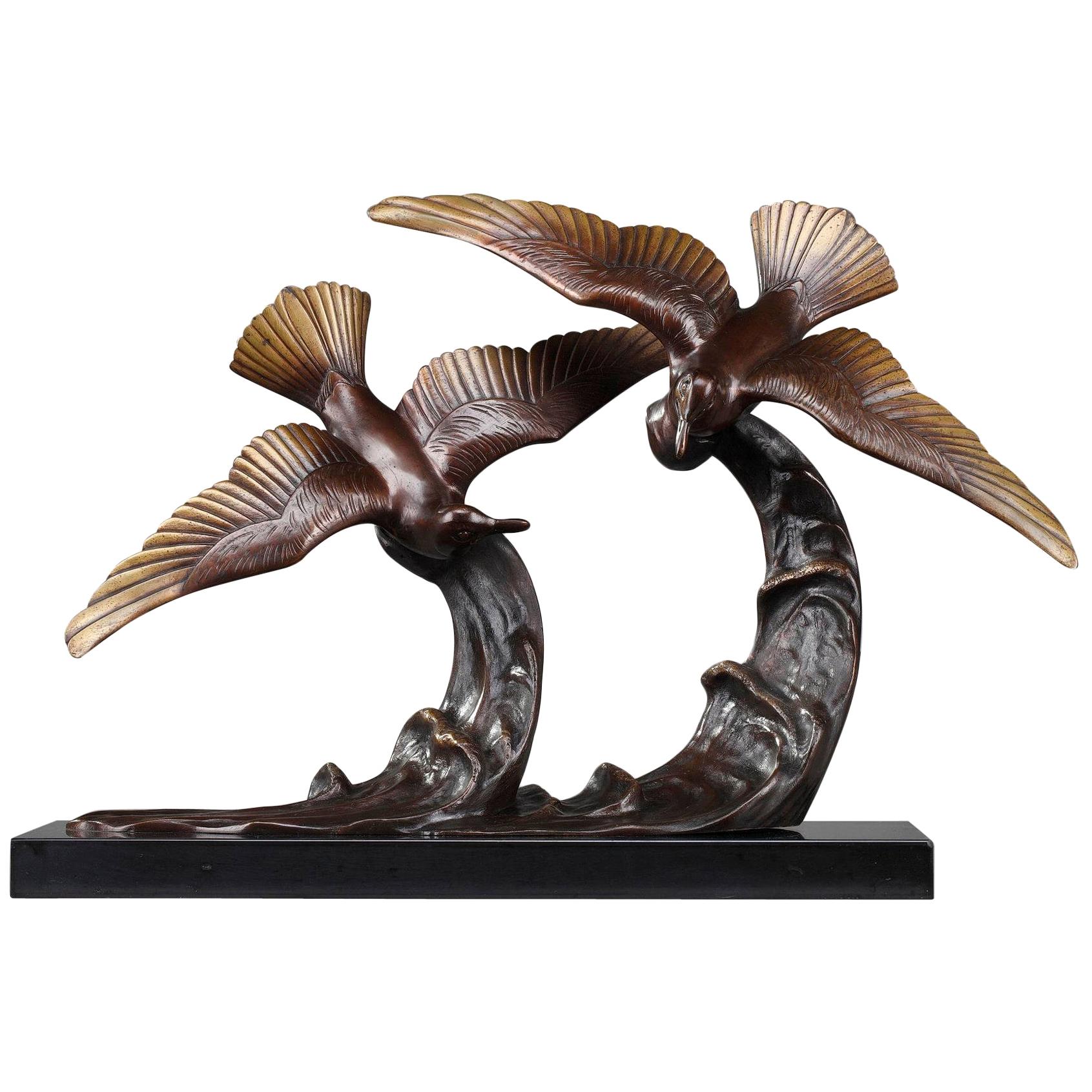 Statue en bronze, Gulls volants d' Enrique Molins, espagnol, 1893-1958