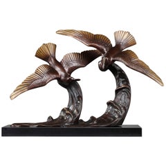 Bronze Statue, Flying Gulls by Enrique Molins 'Spanish, 1893-1958'