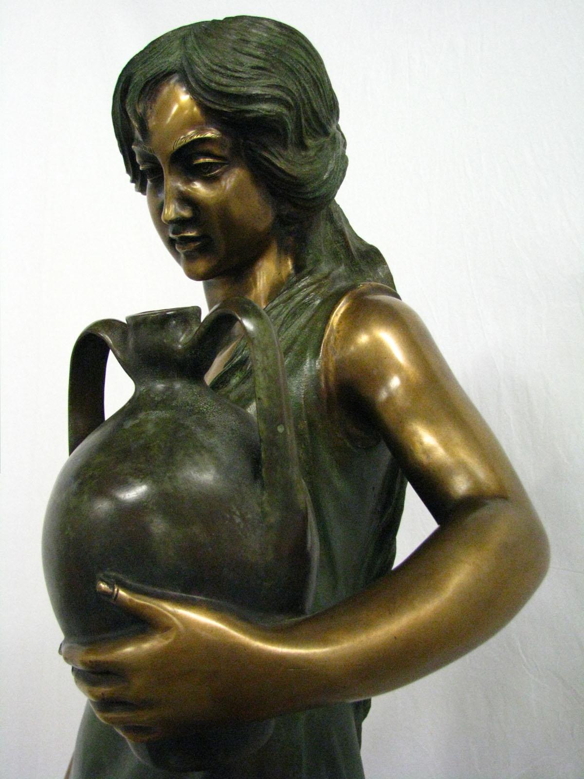 Bronze Statue Girl with Amforas Signed 