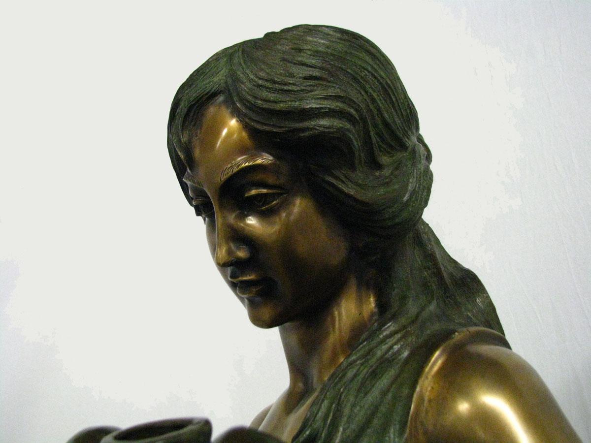 Bronze Statue Girl with Amforas Signed 