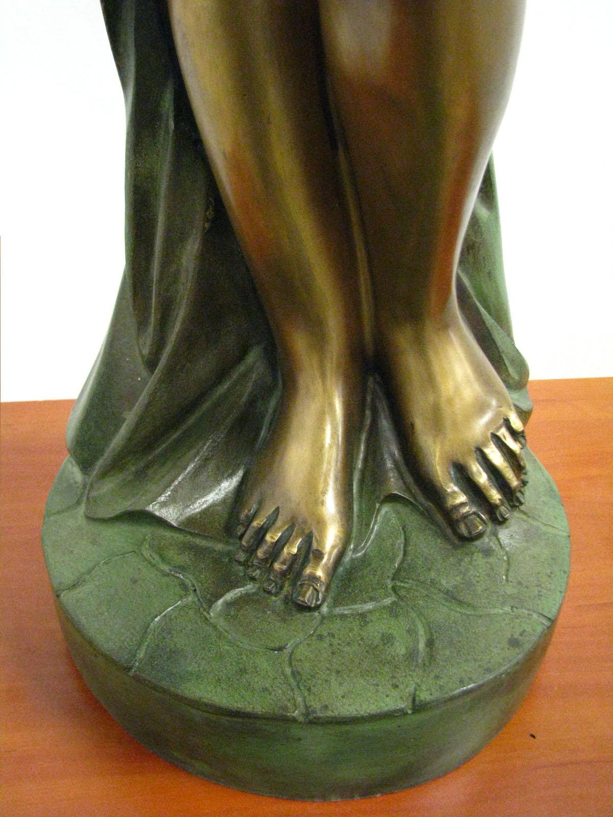 Bronze Statue Girl with Amforas Signed 
