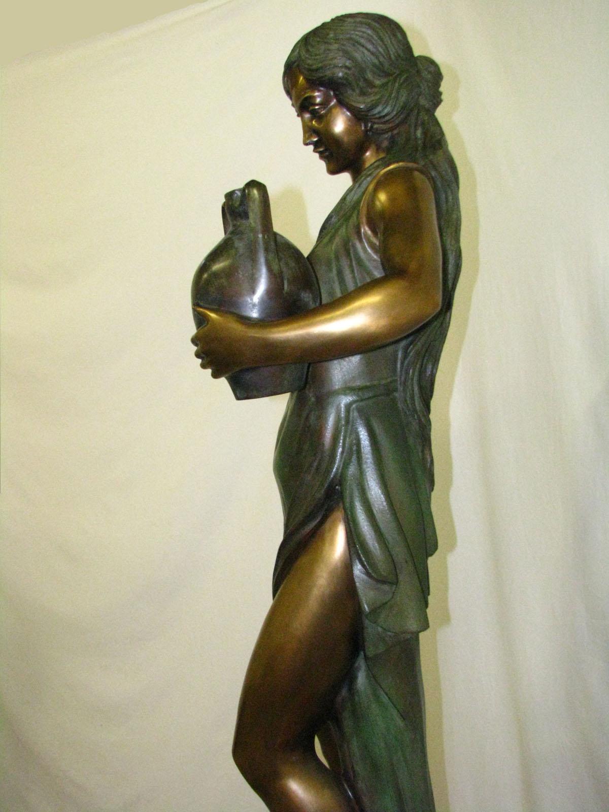 Italian Bronze Statue Girl with Amforas Signed 