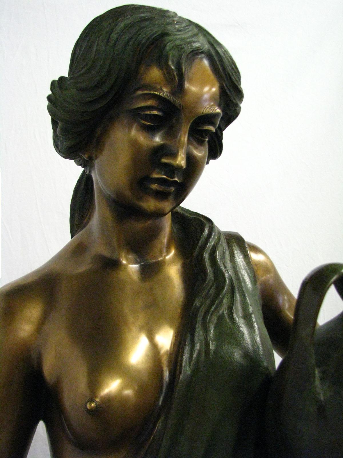 Bronze Statue Girl with Amforas Signed 