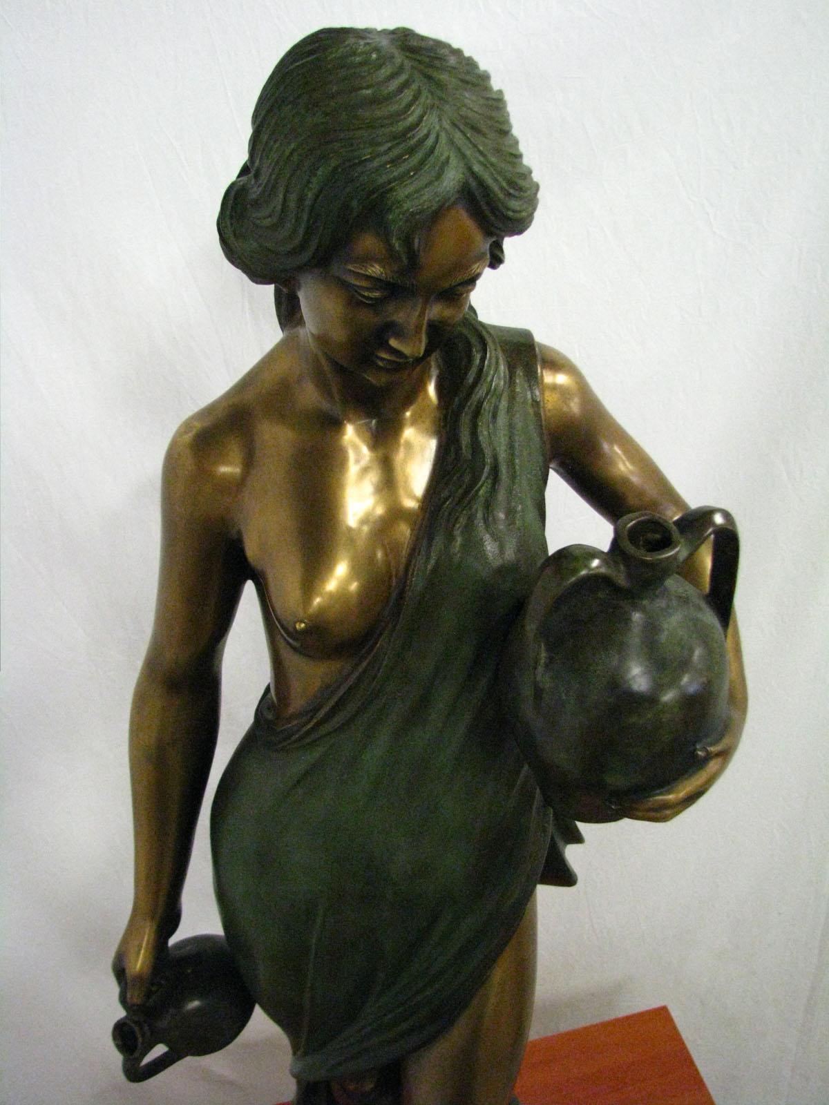 Bronze Statue Girl with Amforas Signed 