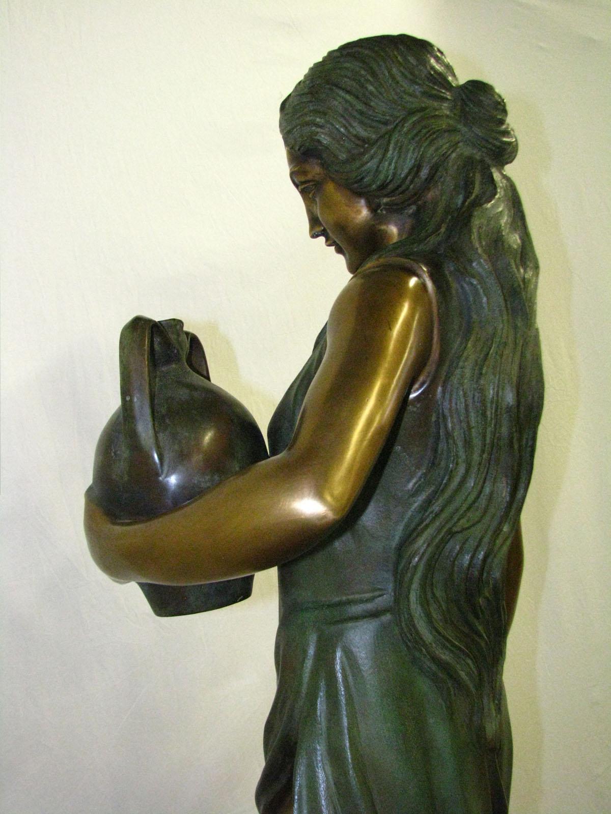 Bronze Statue Girl with Amforas Signed 
