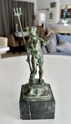 Bronze Statue Greek God Poseidon Holding Trident