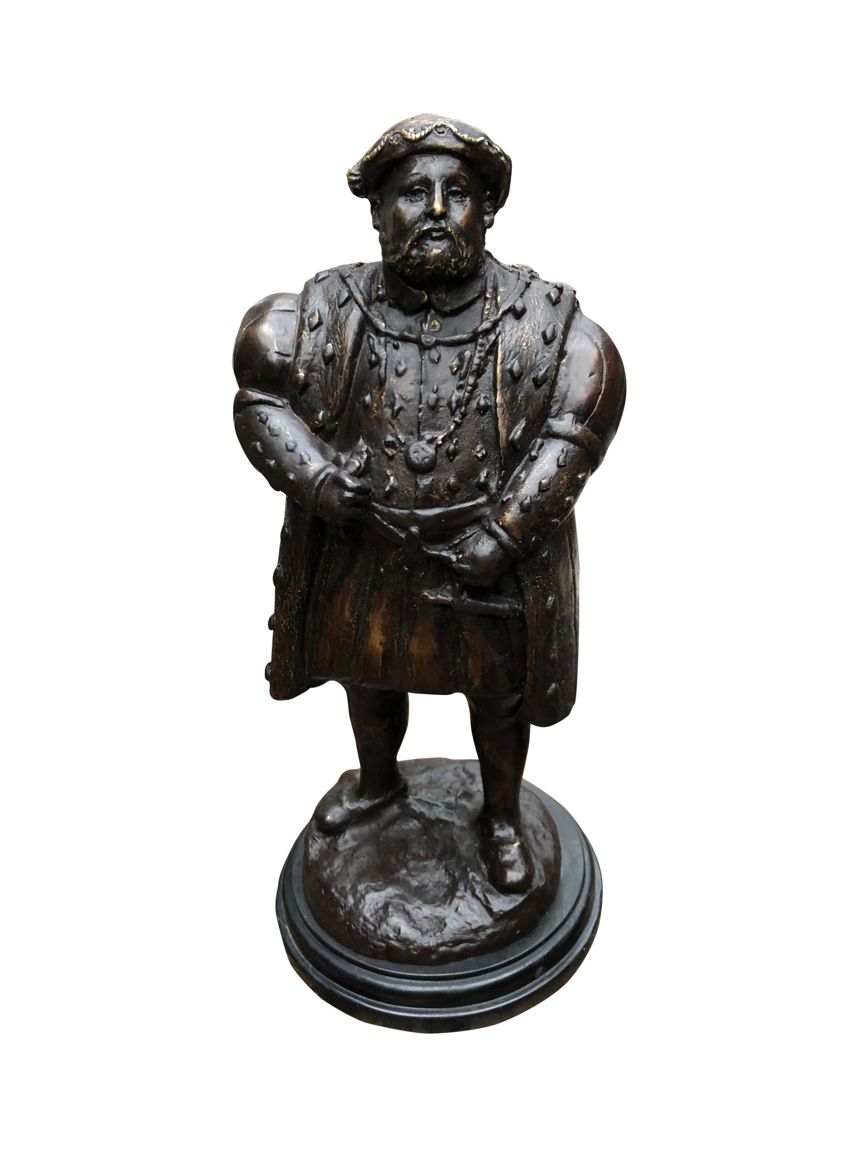 A fantastic bronze casting of King Henry VIII, 20th century. Superb patina to the bronze and this stands on black marble base. Offered in excellent shape ready for home use right away.