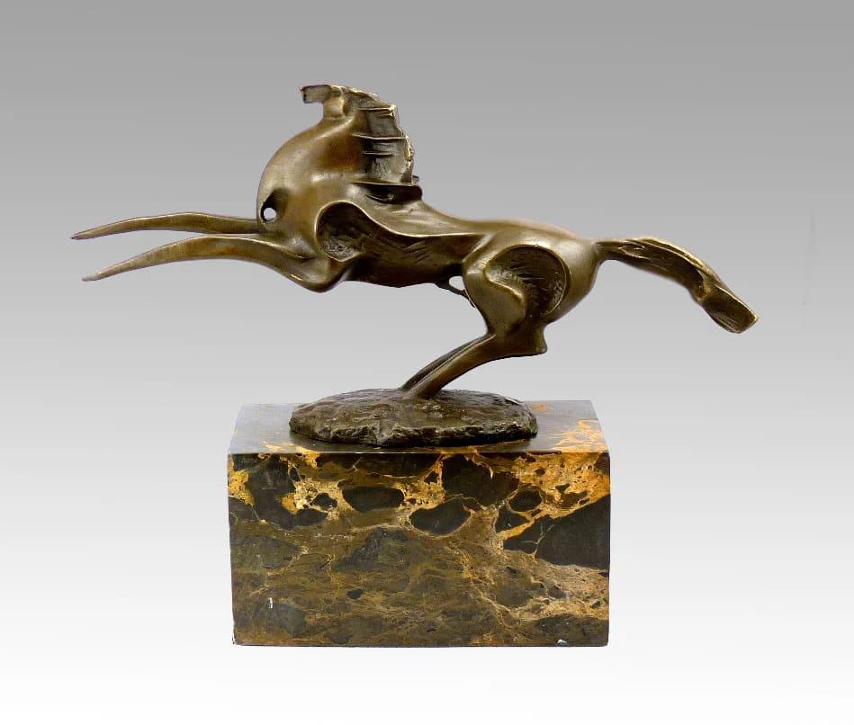 This bronze horse statue, captures the dynamic energy of a galloping stallion in mid-stride. Every muscle, tendon, and curve is carefully sculpted, reflecting both strength and elegance. Mounted on a black marble base, the statue conveys motion and