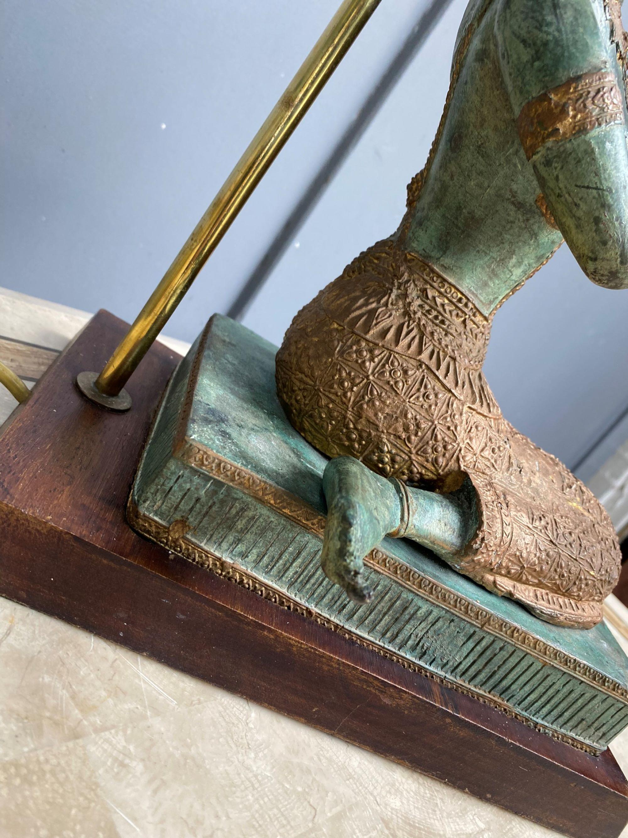 Bronze Statue Lamp Featuring Kneeling Playing Musical Instrument, 1960 4