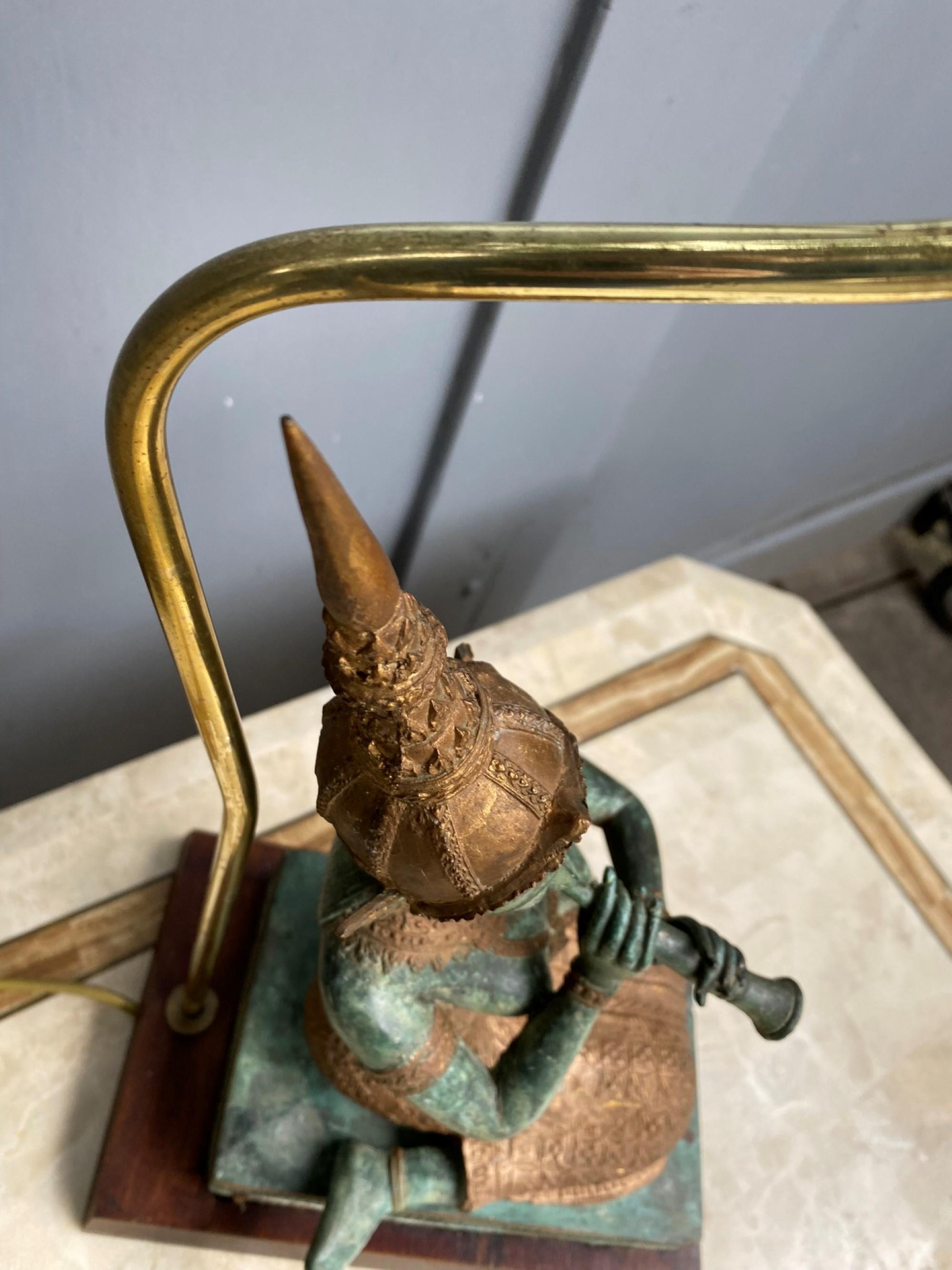 Bronze Statue Lamp Featuring Kneeling Playing Musical Instrument, 1960 5