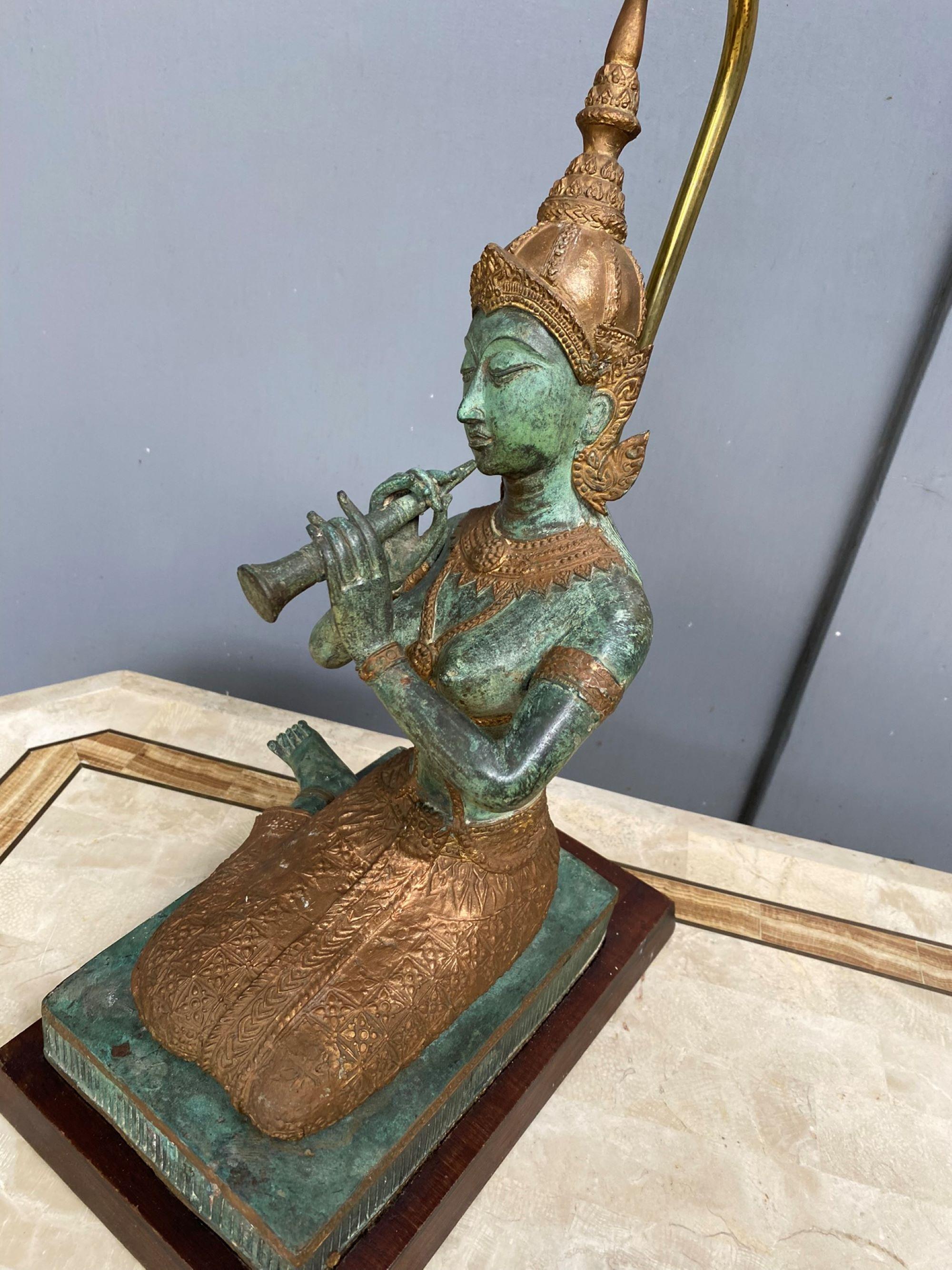 Bronze Statue Lamp Featuring Kneeling Playing Musical Instrument, 1960 6