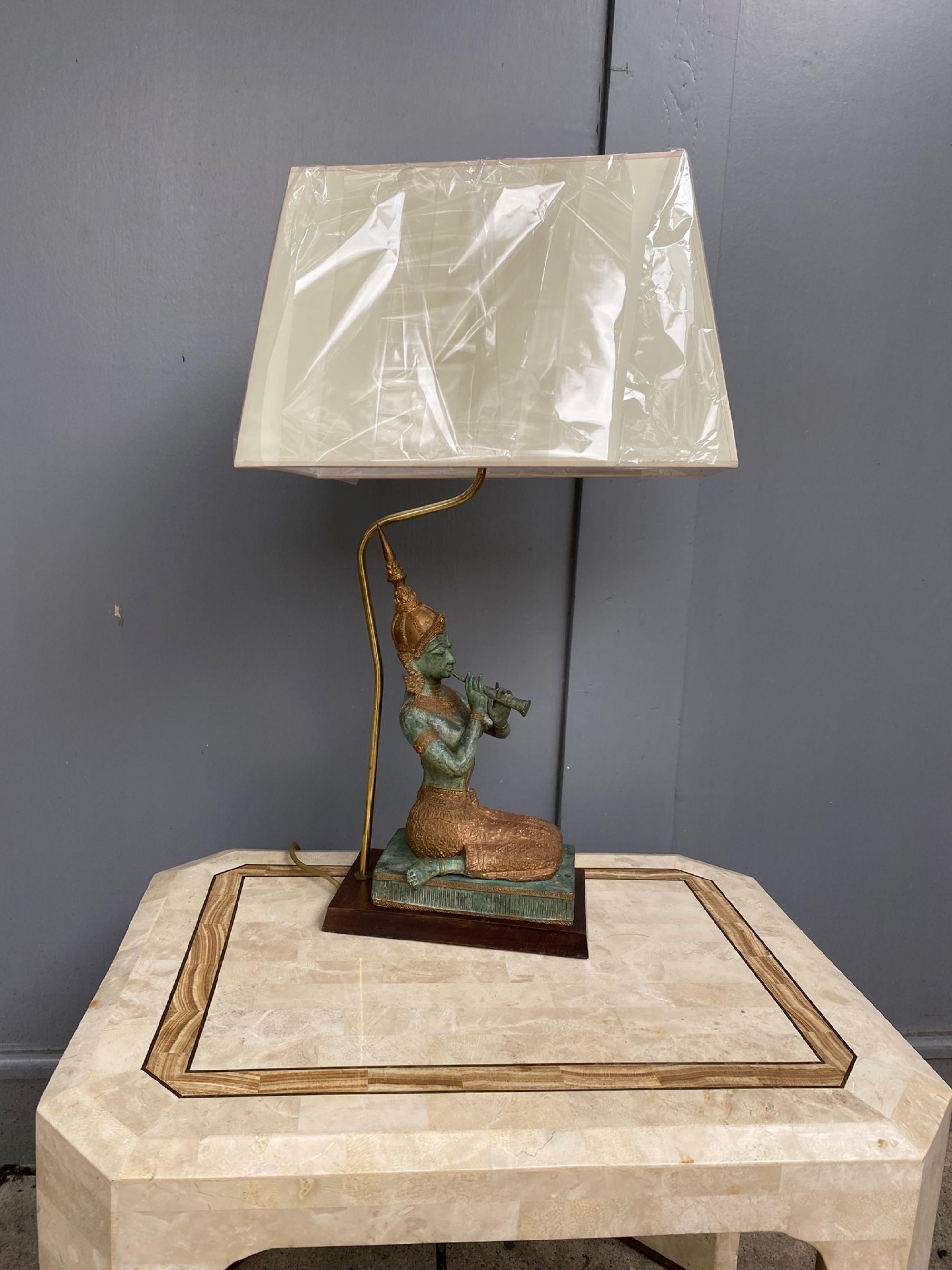Bronze Statue Lamp Featuring Kneeling Playing Musical Instrument, 1960 7