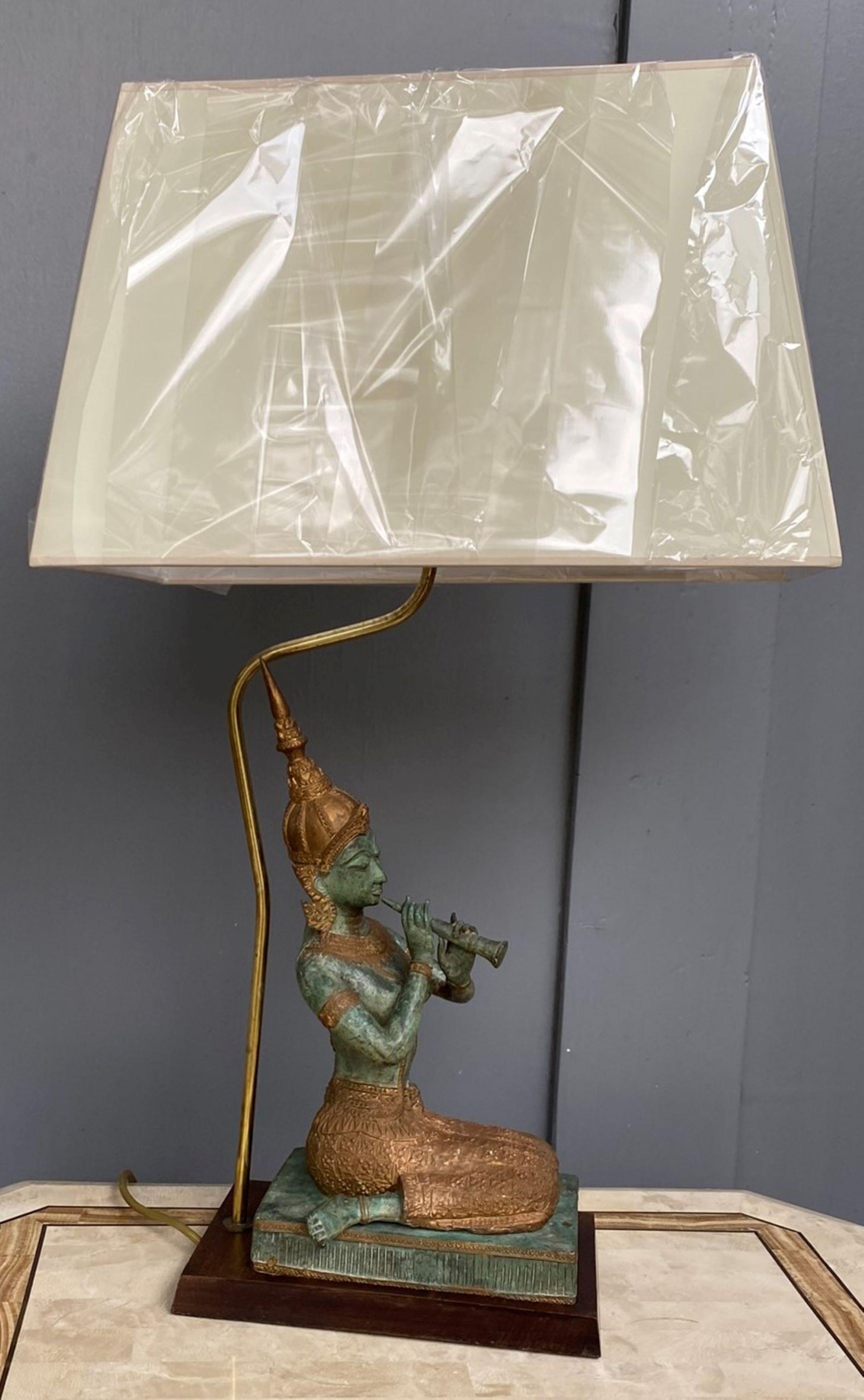 Bronze Statue Lamp Featuring Kneeling Playing Musical Instrument, 1960 8