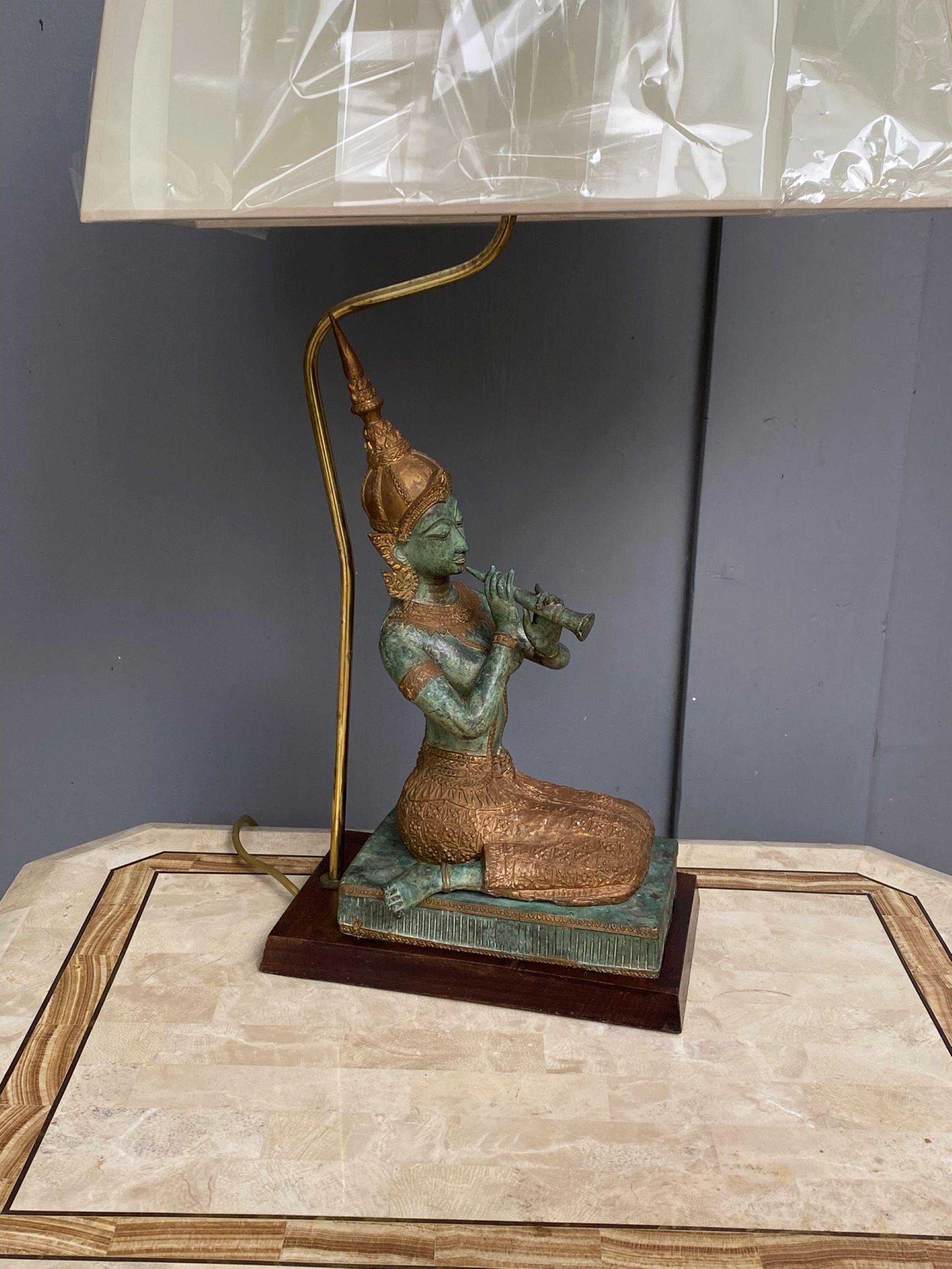 Bronze Statue Lamp Featuring Kneeling Playing Musical Instrument, 1960 9