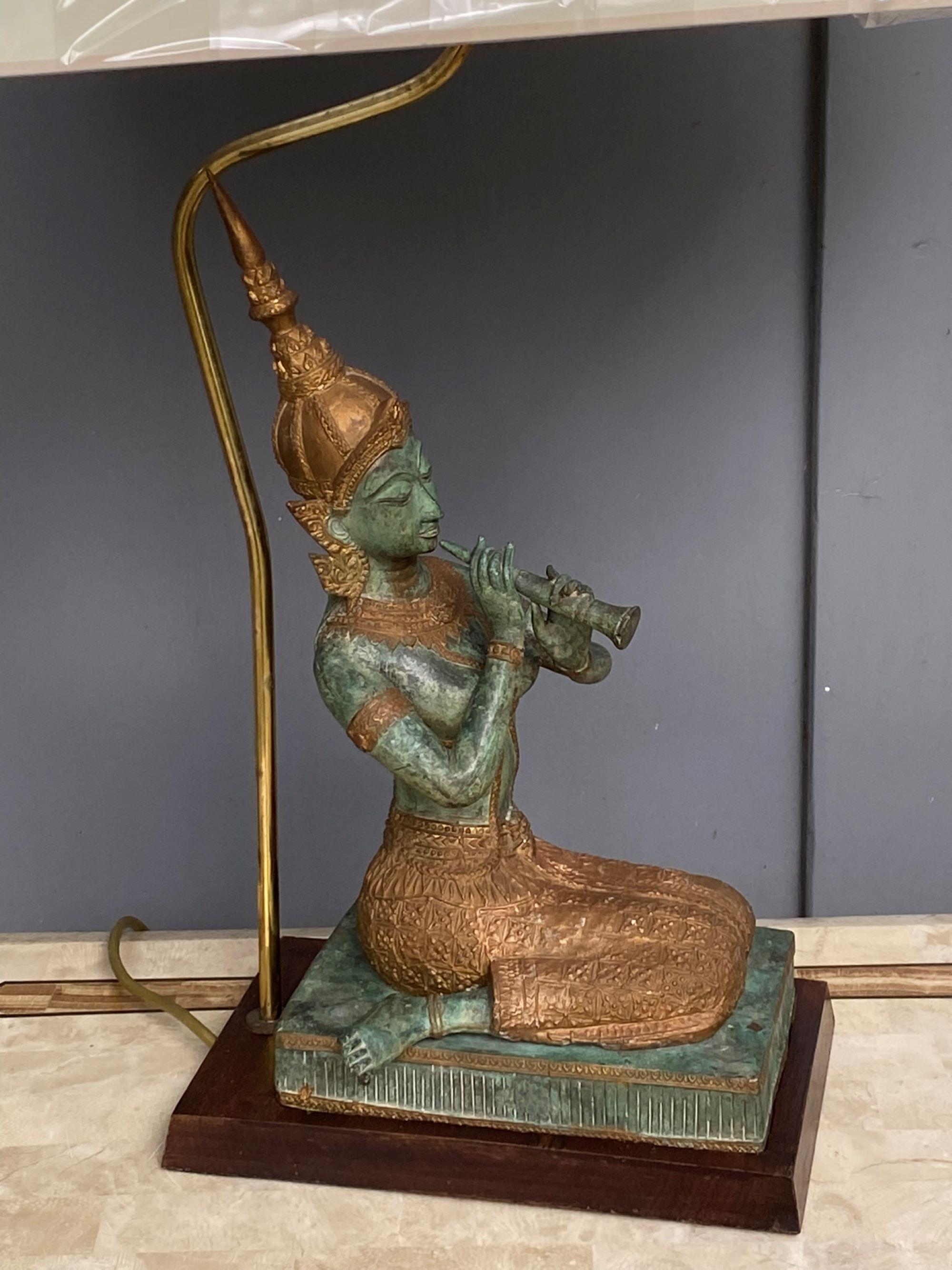 Bronze Statue Lamp Featuring Kneeling Playing Musical Instrument, 1960 10