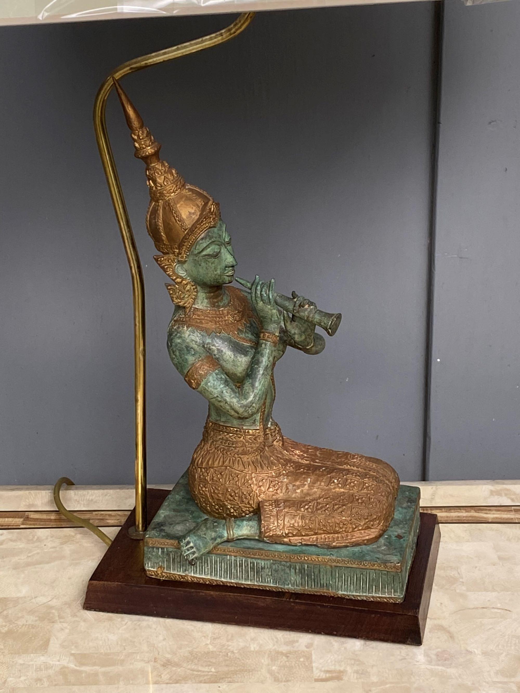 Bronze Statue Lamp Featuring Kneeling Playing Musical Instrument, 1960 11