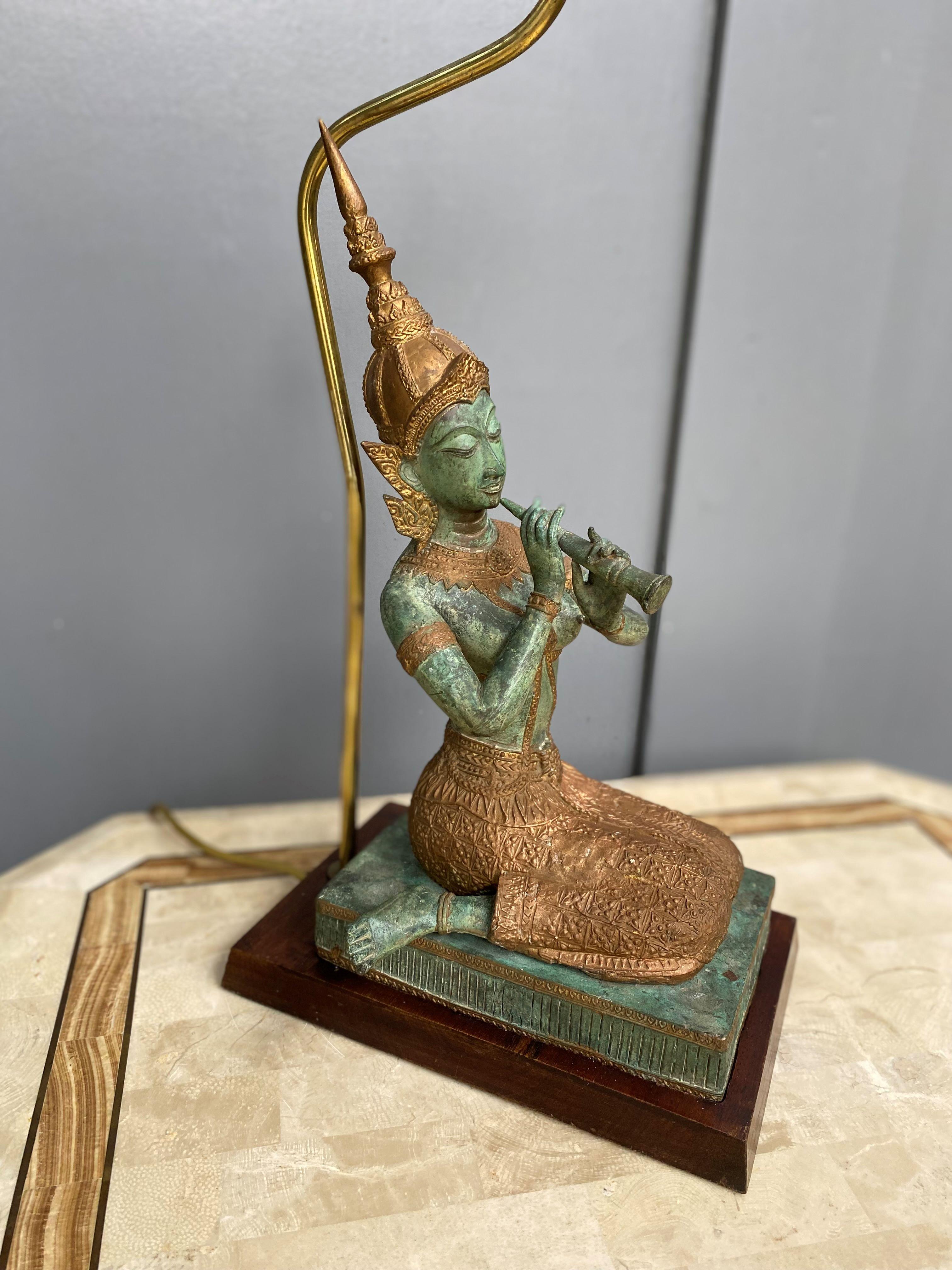 Bronze Statue Lamp Featuring Kneeling Playing Musical Instrument, 1960 1