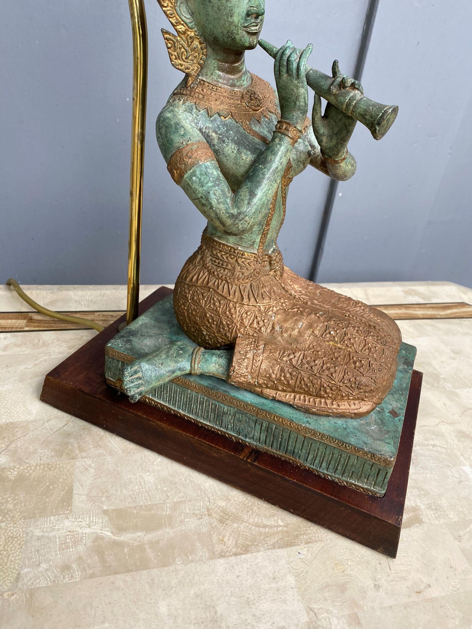 Bronze Statue Lamp Featuring Kneeling Playing Musical Instrument, 1960 2