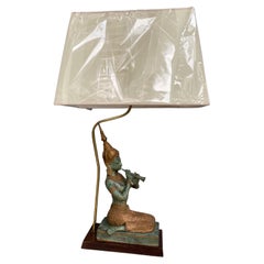 Vintage Bronze Statue Lamp Featuring Kneeling Playing Musical Instrument, 1960