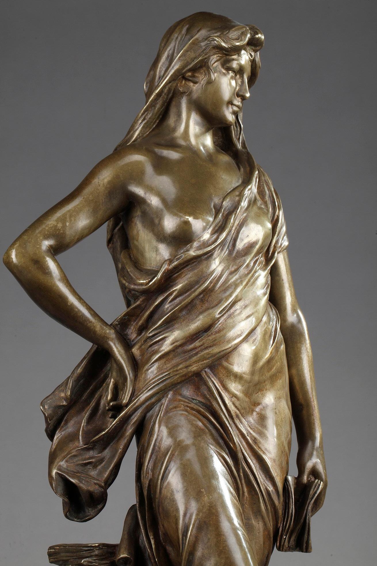 Neoclassical Bronze Statue Meditation by Eugène Marioton