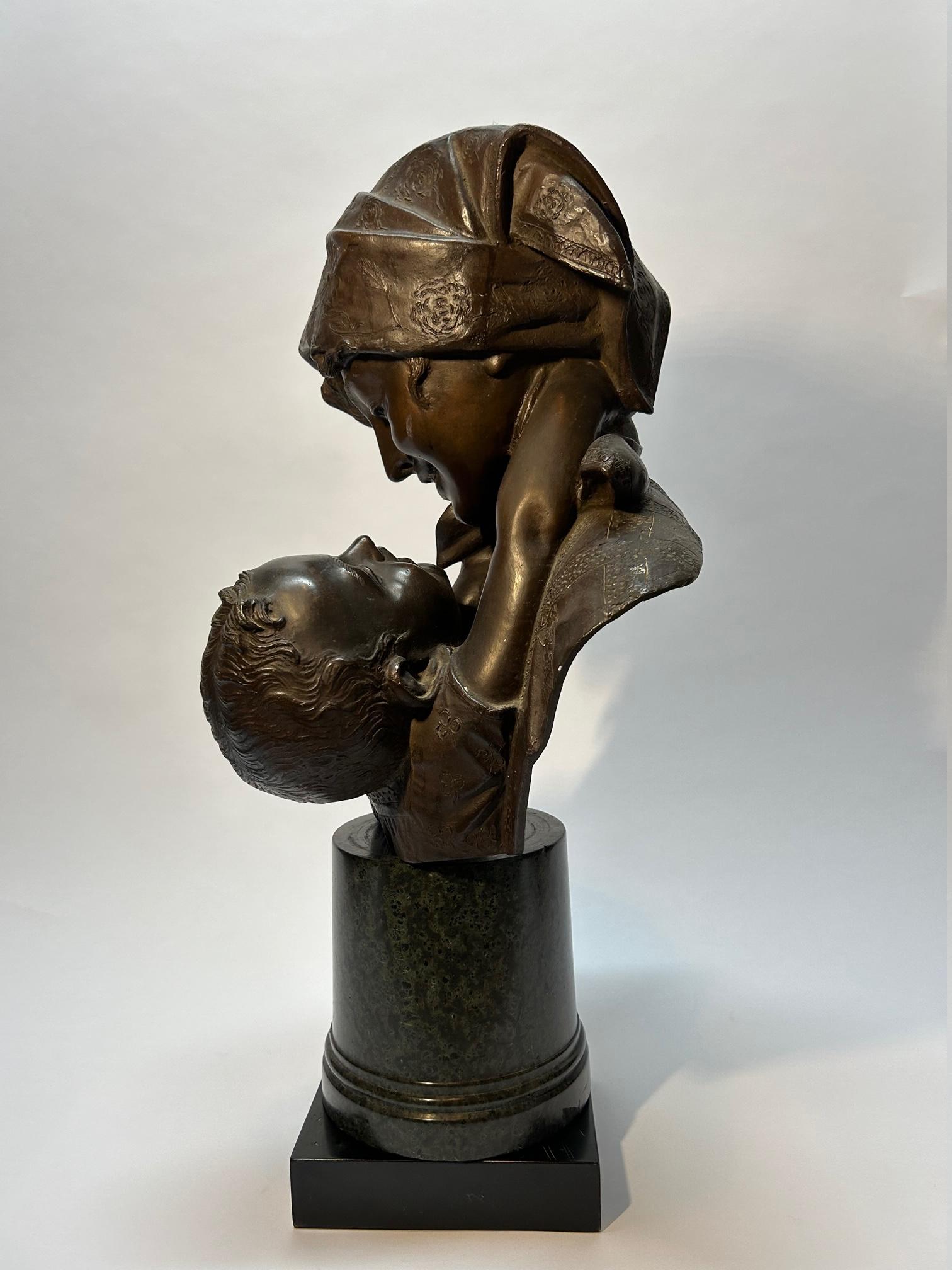 French Bronze Statue Mother and Child Signed By Auguste Moreau  For Sale