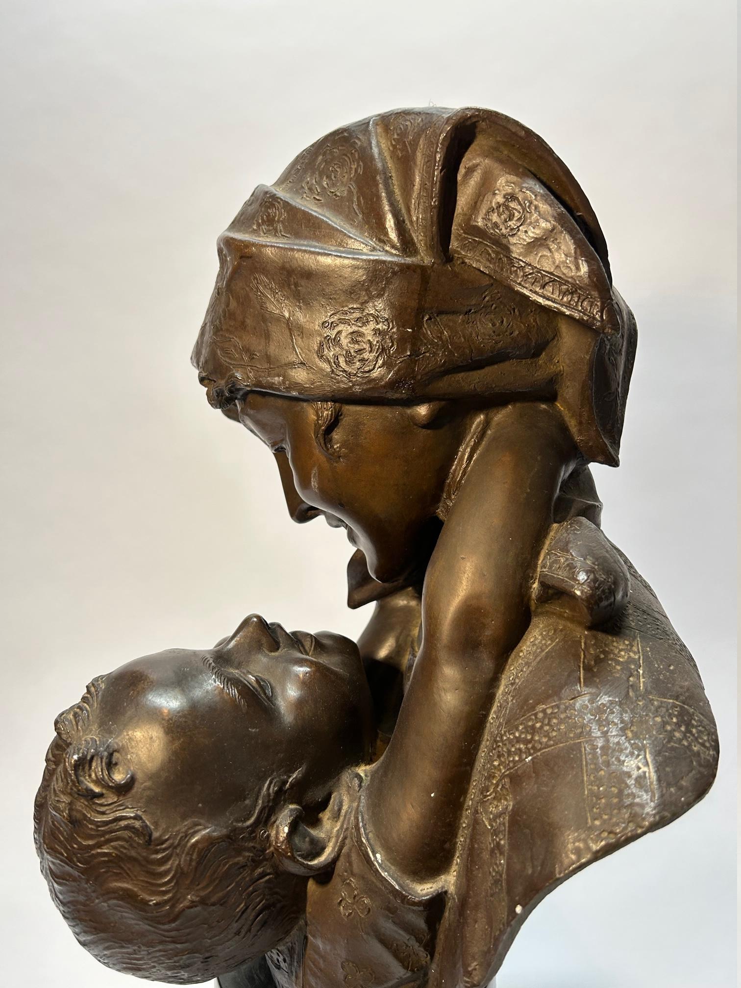 19th Century Bronze Statue Mother and Child Signed By Auguste Moreau  For Sale
