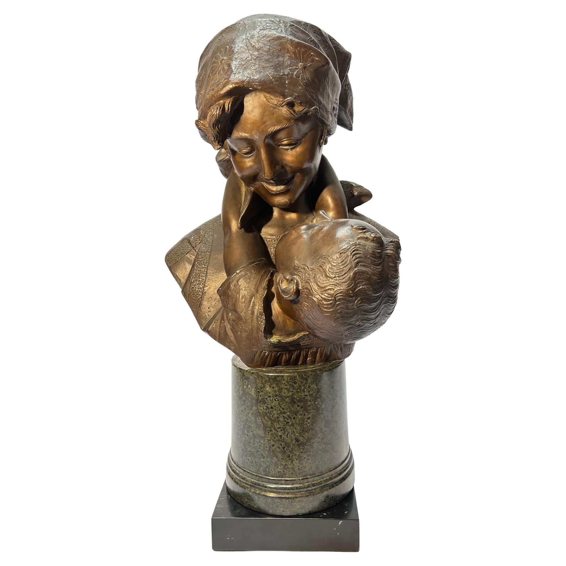 Bronze Statue Mother and Child Signed By Auguste Moreau  For Sale