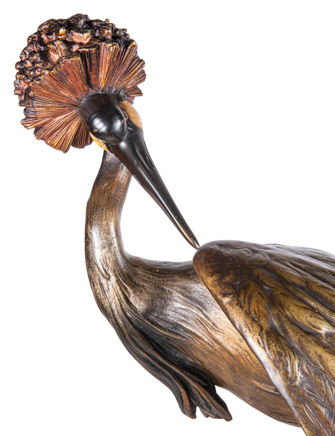 A fine quality bronze study of a grey crown crane, having a wonderful patination and mounted on a Rouge marble base.
Signed 'Otto Lang'. (1855-1928).