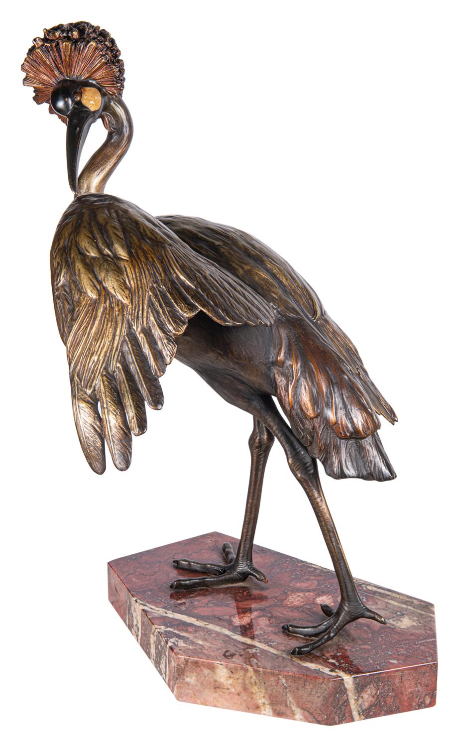 German Bronze Statue of a Crane, Signed 'Otto Lang' For Sale