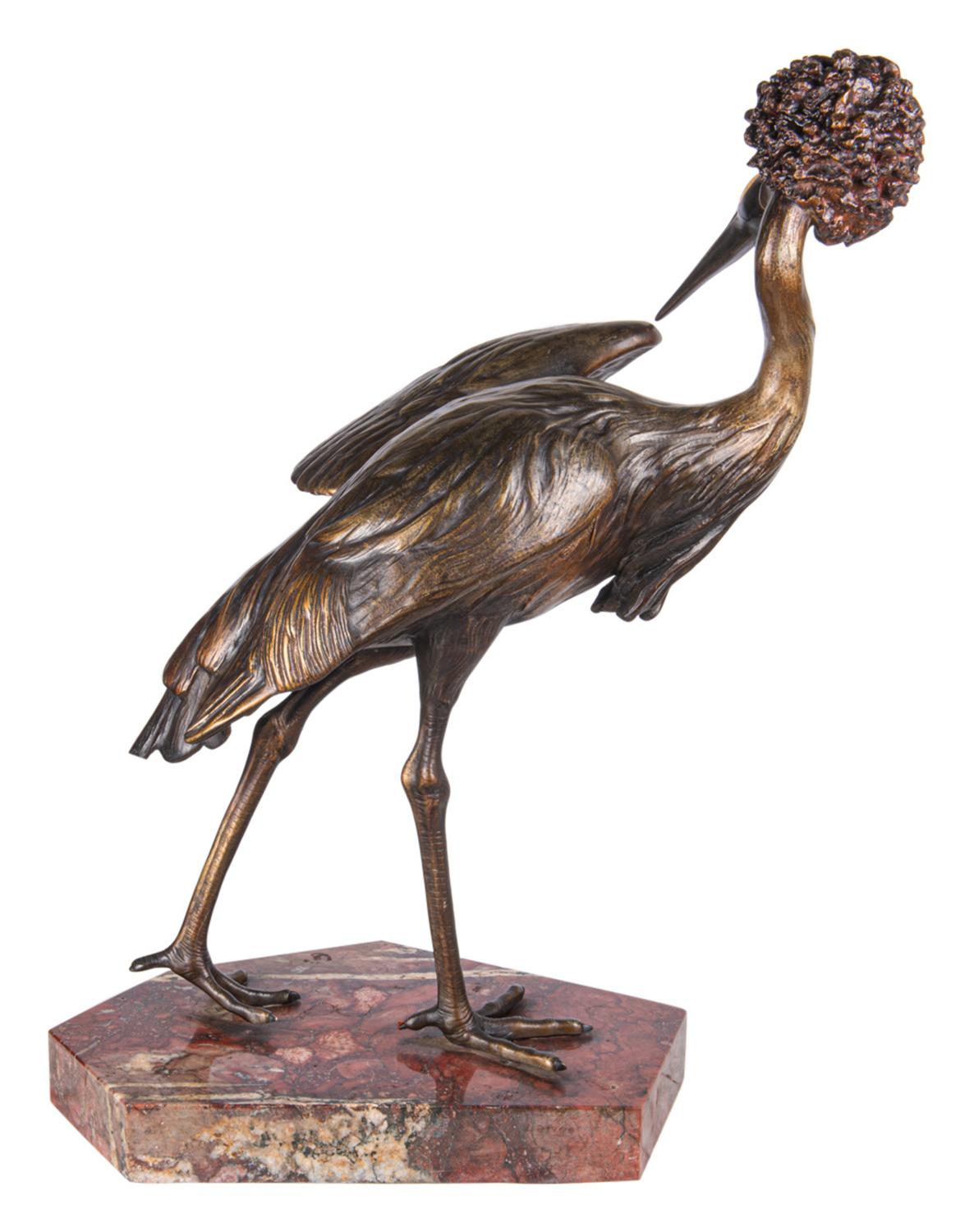 Bronze Statue of a Crane, Signed 'Otto Lang' In Good Condition For Sale In Brighton, Sussex