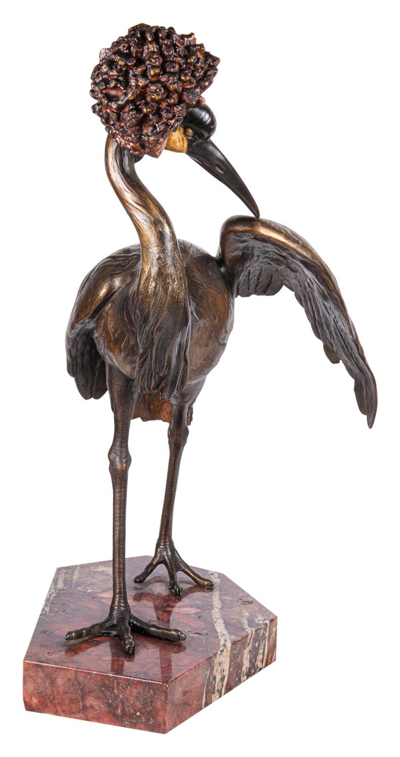 19th Century Bronze Statue of a Crane, Signed 'Otto Lang' For Sale